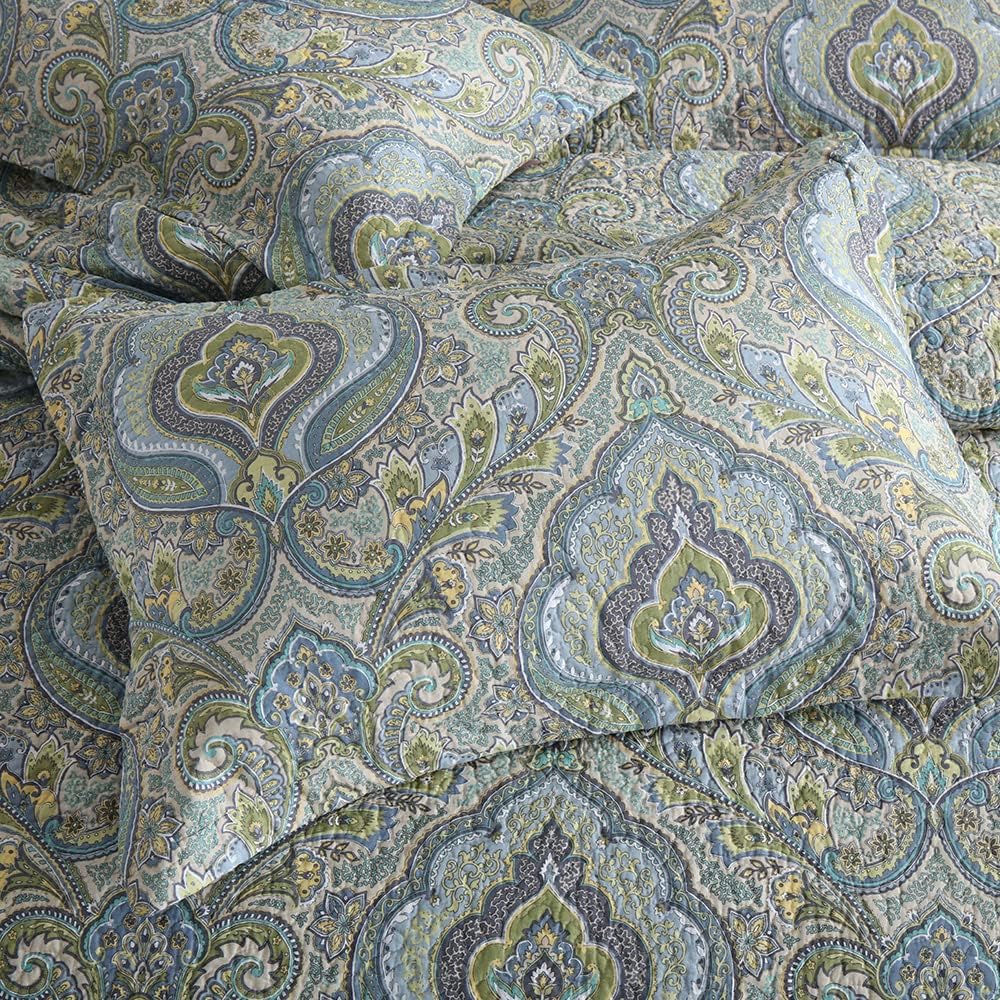 Autumn Dream Cotton Bedspread Quilt Sets, 3 Pieces Reversible Comforter Coverlet Sets, Classical Damask Paisley,King Size