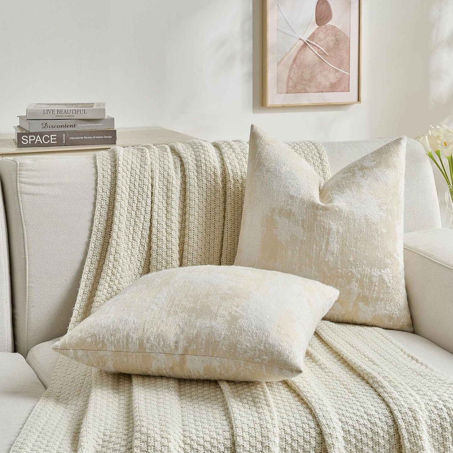 FUTEI Yellow White Decorative Throw Pillow Covers 12x20 Inch Set of 2,Soft Faux Cashmere Jacquard - Textured & Cozy Pillow Case,Modern Home Decor for Couch Bed Living Room