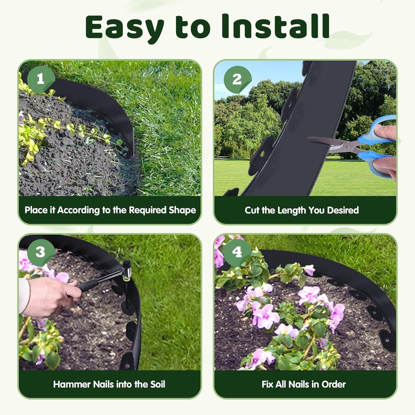 Landscape Edging - 4Inch x 66FT Garden Border with 200 PCS Spikes, Plastic Lawn Edging for Flower Bed, Pathway and Yard