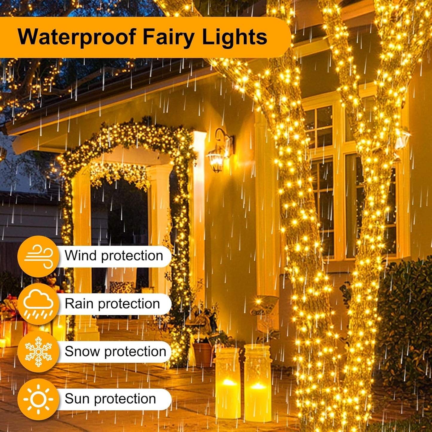 196 FT 600LED Christmas Lights Plug in,Warm White Waterproof Fairy Lights with Timer/8 Modes, Christmas Tree Lights Lighting Outdoor Indoor Garden Party Wedding Christmas Tree Decoration