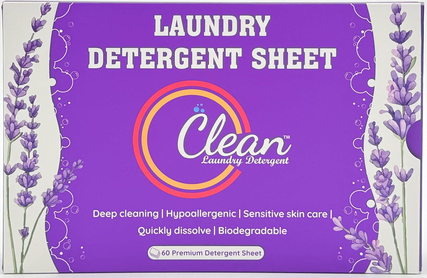 Clean Laundry Detergent™ – Hypoallergenic, Eco-Friendly, Plant-Based, Biodegradable, 100% Natural – Gentle on Skin & Fabrics, Lavender Scent, 60 Premium Laundry Detergent Sheet (Lavender)