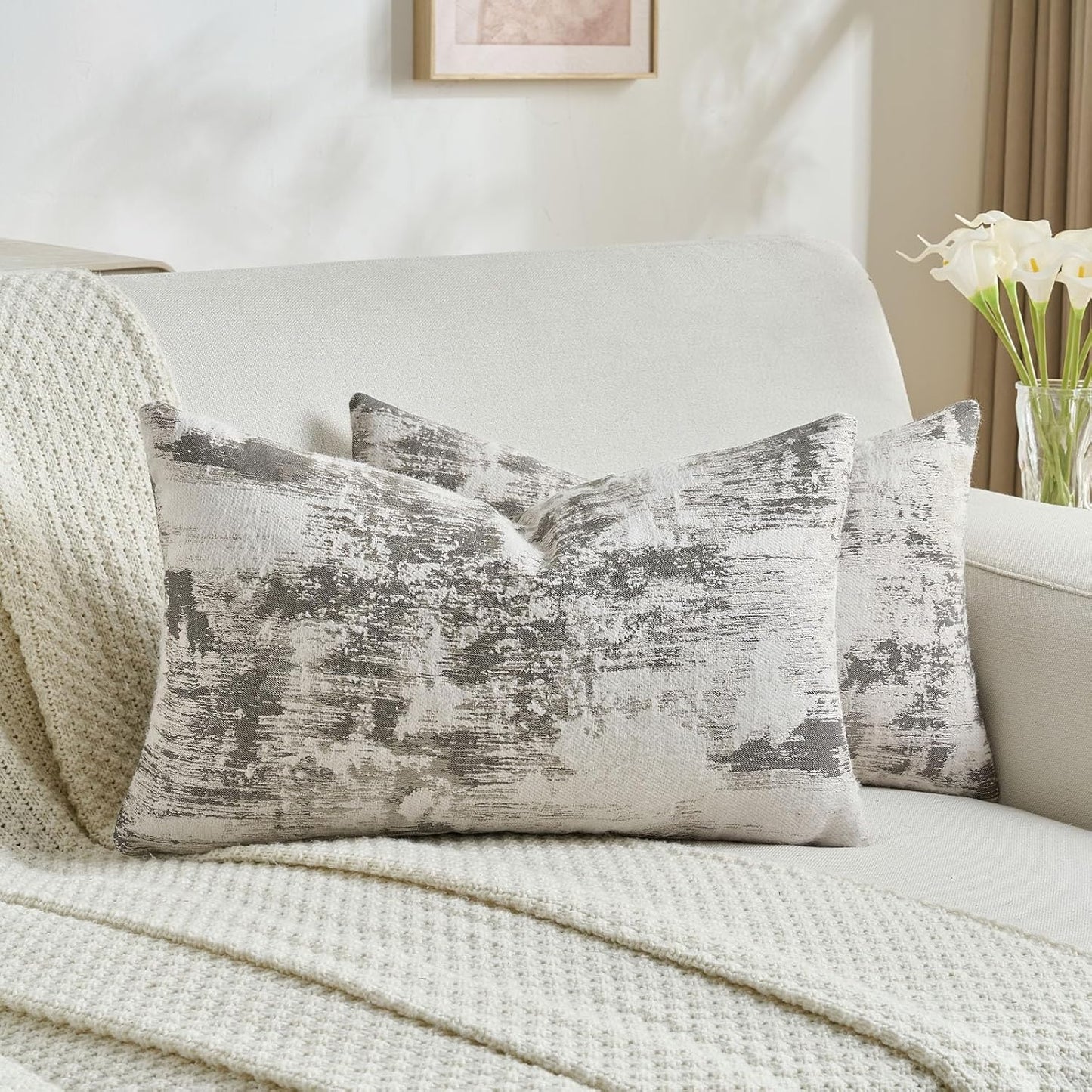 FUTEI Black White Decorative Throw Pillow Covers 12x20 Inch Set of 2,Soft Faux Cashmere Jacquard - Textured & Cozy Pillow Case,Modern Home Decor for Couch Bed Living Room