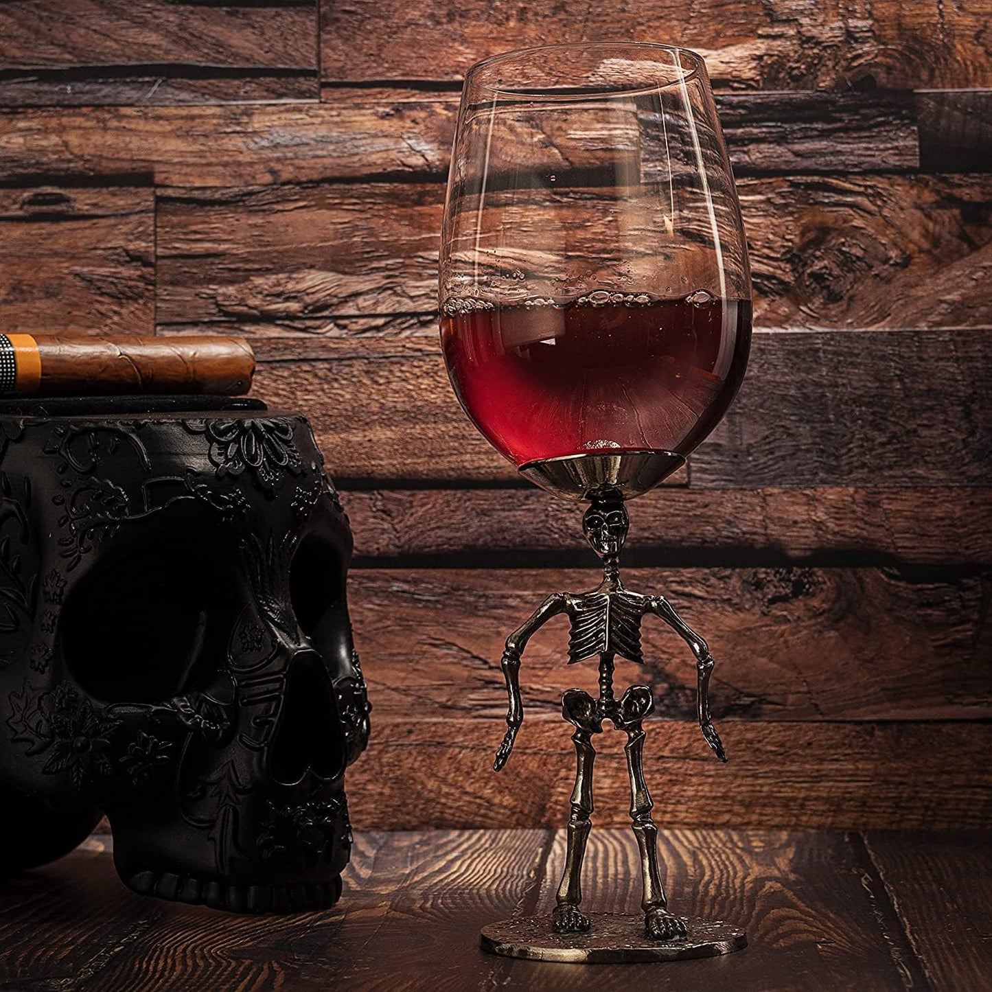 Stemmed Skeleton Wine Glass Set of 2 | 12oz Gothic Wine Goblets 10" Tall | Halloween Skeleton Decor Drinkware, Spooky Wine Glass Gift Set, Haunted Party Barware, Gothic Skeleton Gifts for Wine Lovers