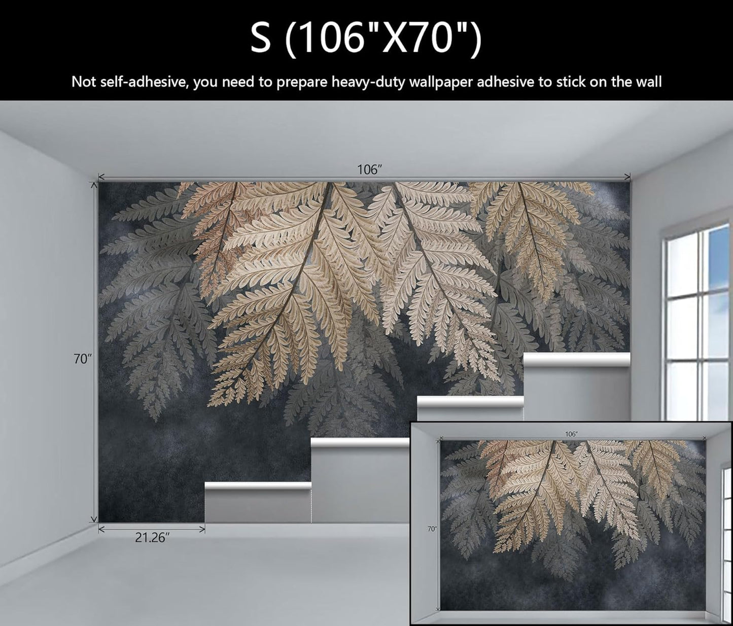 WFBHUA-Vintage Botanical Leaf Wallpaper Mural Dark Plant Leaves Wall Murals Decor for Living Room Bedroom(Not Peel and Stick)
