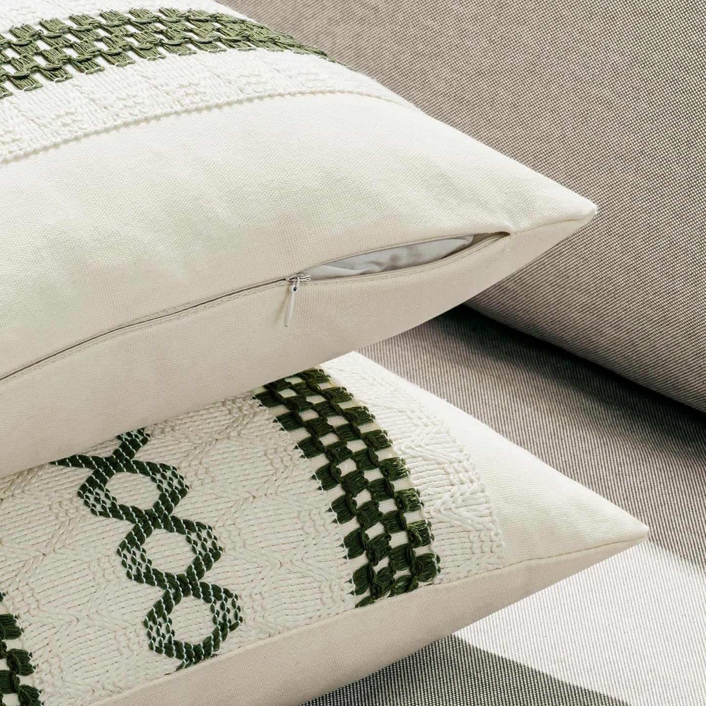 MIULEE Set of 2 Moss Green Boho Decorative Pillow Covers 18x18 Inch Farmhouse Rustic Couch Throw Pillows Modern Summer Cotton Cushion Covers Retro Cute Macrame Woven Home Decor for Bed Sofa Chair