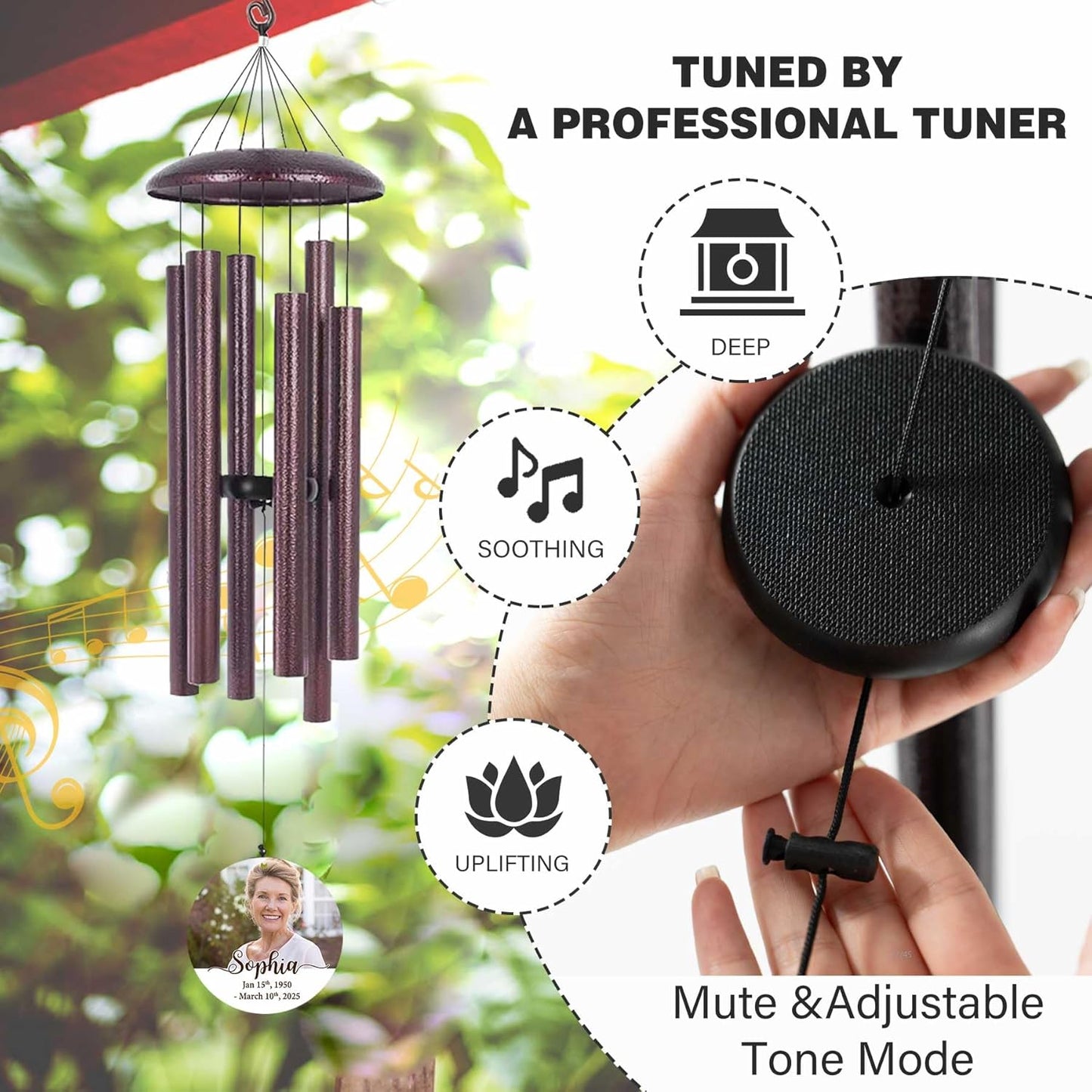 ASTARIN Personalized Deep Tone Wind Chime Memorial, Customized Sympathy Wind Chimes, Memory Wind Chimes for Loved Ones Lost, Bereavement Gifts Windchimes Outdoor