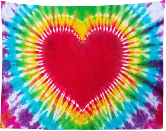 Loccor Colorful Tie Dye Tapestry Rainbow Heart Tie Dye Watercolor Wall Hanging Abstract Hippie Wall Decor LBGT Party Supplies Home Bedroom Living Room Decor W140 x H98 inches