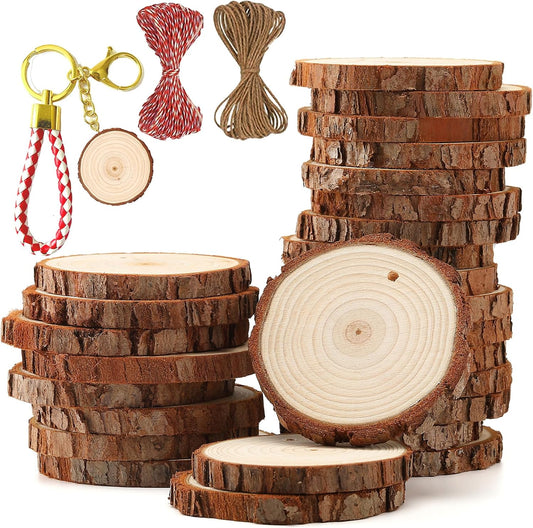 SENMUT Natural Wood Slices 30pcs 2.0"-2.45" Predrilled Wood Circles for Crafts Christmas Wood Slices for Crafts Round Wooden Discs DIY Wood Ornament