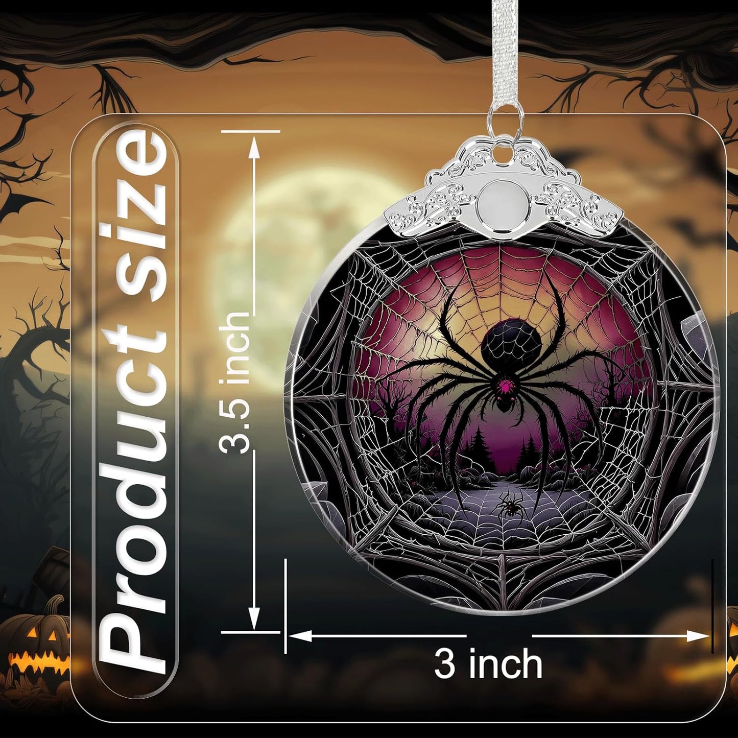 Mutant Spider Under Moonlight Halloween Christmas Tree Stained Glass Ornament - Hanging Ornaments for Christmas Tree Decorations - Holiday Keepsake Present Exchange Idea