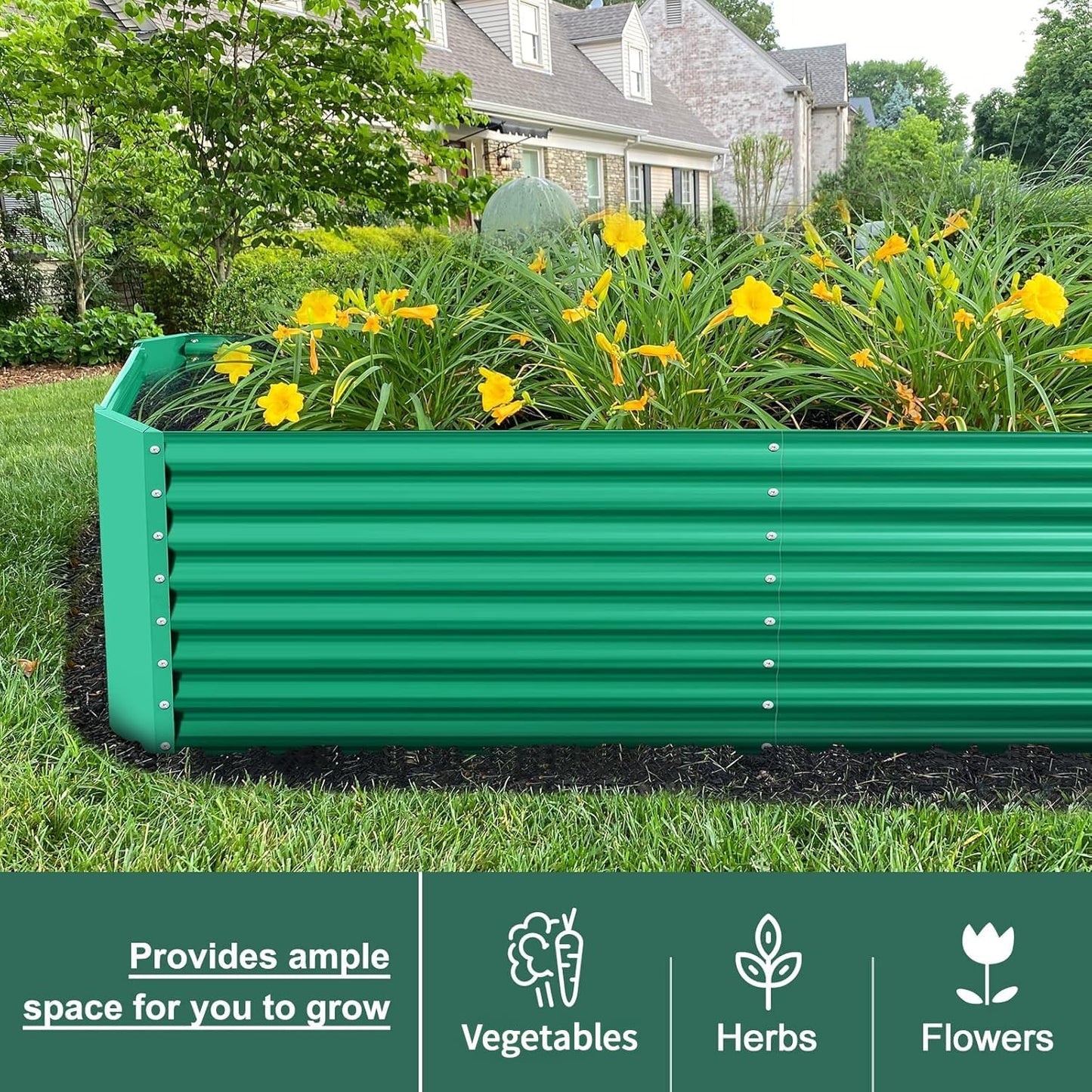 Land Guard 6×3×2 ft Galvanized Metal Raised Garden Bed, 2FT Deep Root Elevated Planter Box Steel Large Vegetable Flower Bed Kit(Green)