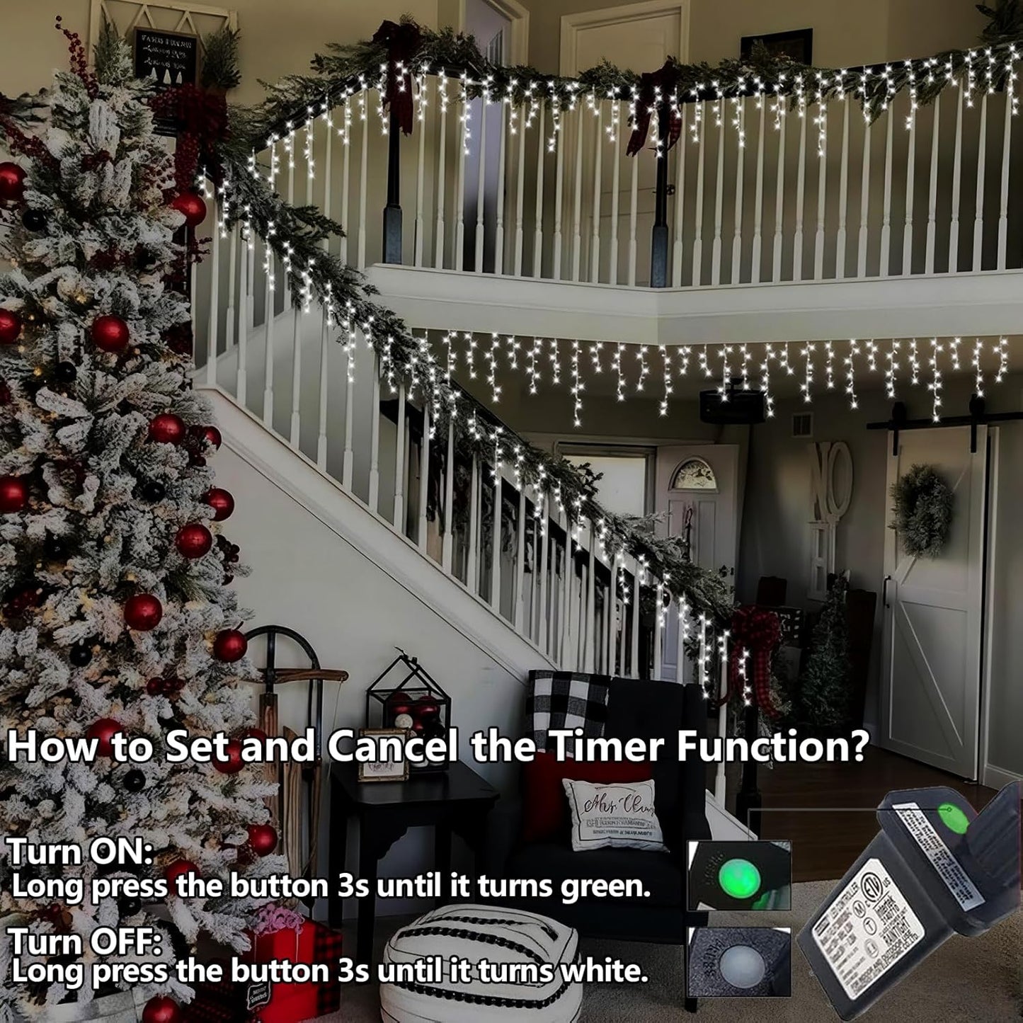 QITONG White Icicle Lights for Outside, 33ft 400 LED Christmas Lights Plug in, Connectable Clear Wire String Lights Indoor with 8 Modes