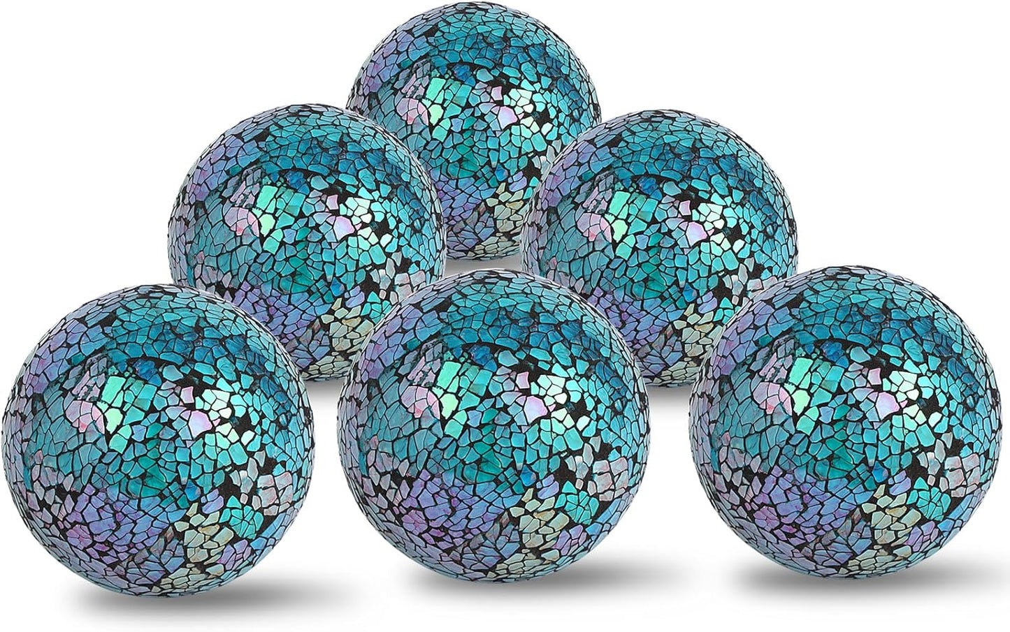 6pc Decorative Ball Set, 6cm/2.4in Mosaic Glass Orbs Centerpiece Balls for Decorating Tables & Wedding Parties (Dazzle Blue)