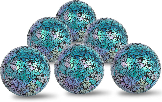 6pc Decorative Ball Set, 6cm/2.4in Mosaic Glass Orbs Centerpiece Balls for Decorating Tables & Wedding Parties (Dazzle Blue)
