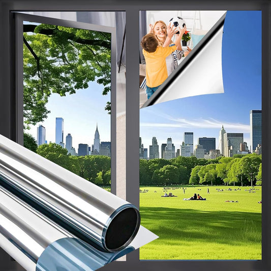 Niviy One Way Privacy Window Film See Out Not in Window Tint for Home Heat Blocking Anti UV Glass Door Mirror Reflective Window Film for Home Office, (Silver 35.4" x 157.4")
