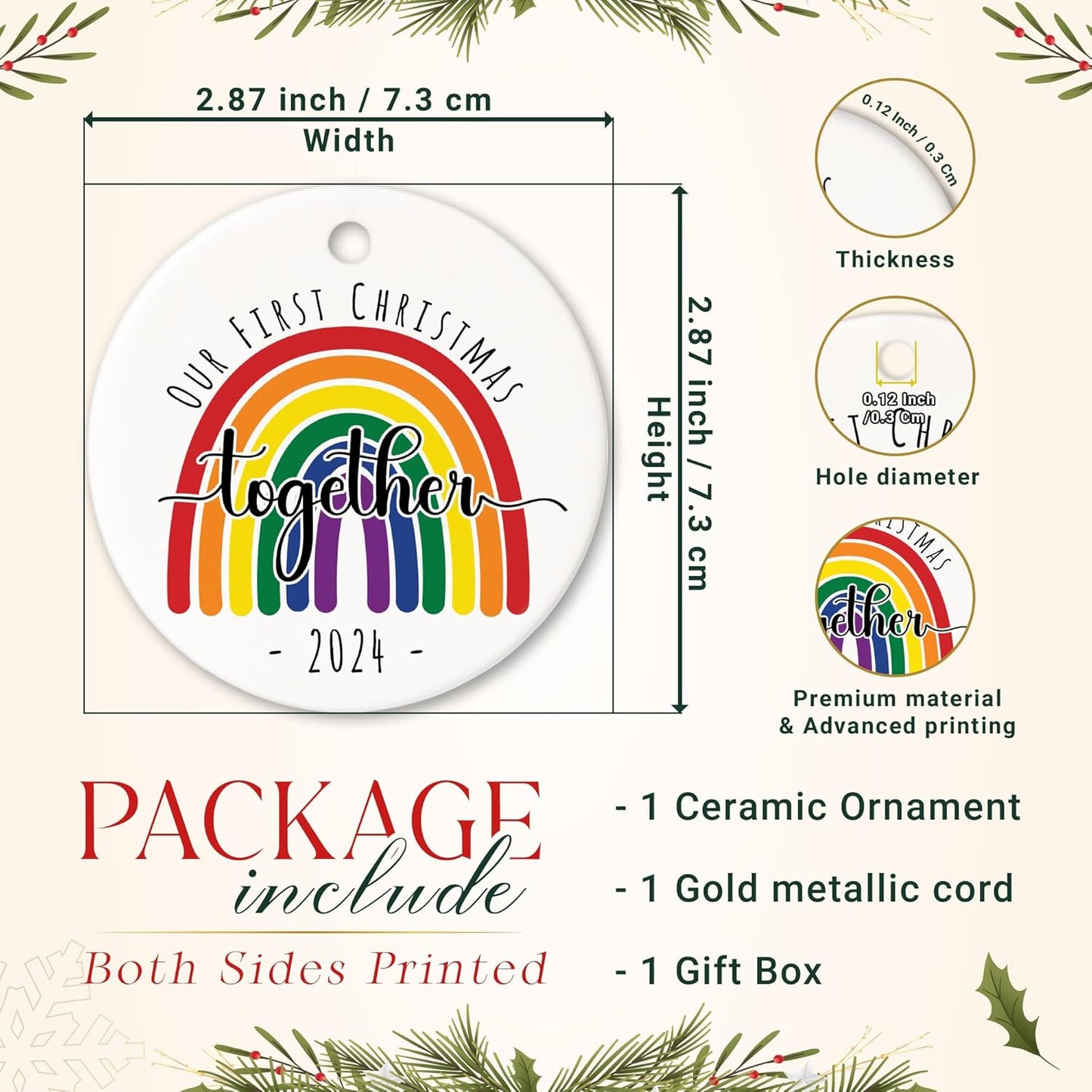 Our First Christmas Together LGBT Ornament, Gift for Couple LGBT, Couple LGBT Keepsake Decor Xmas Tree, Pride LGBT Ornament Christmas 2024, Rainbow Gift