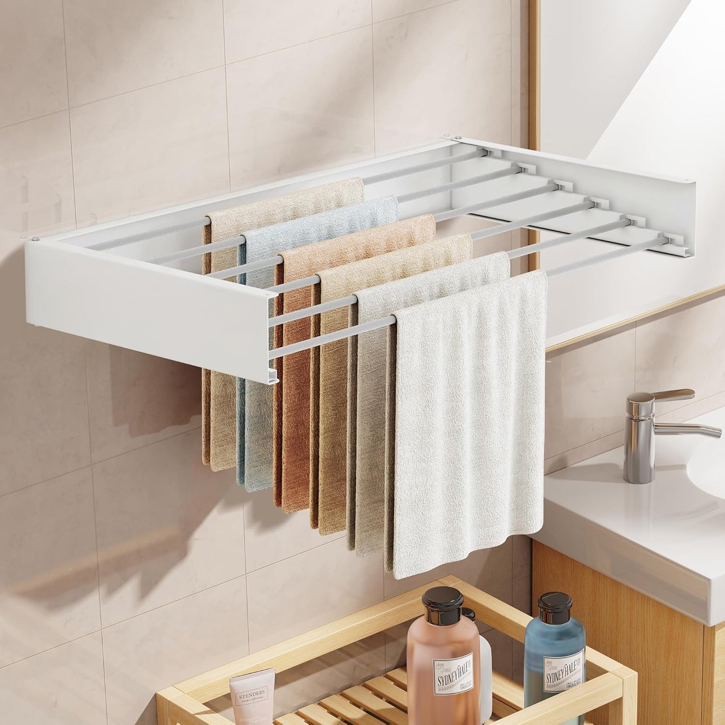 Wall Mounted Drying Rack,Drying Rack Clothing,Collapsible Hanging Racks for Laundry(35.5"-White)