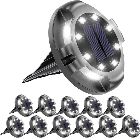 Biling Solar Outdoor Lights - 12 Pack, Bright Uplight Sidelight, Waterproof Deck Lights for Yard, Walkway, Garden, Poolside (White)