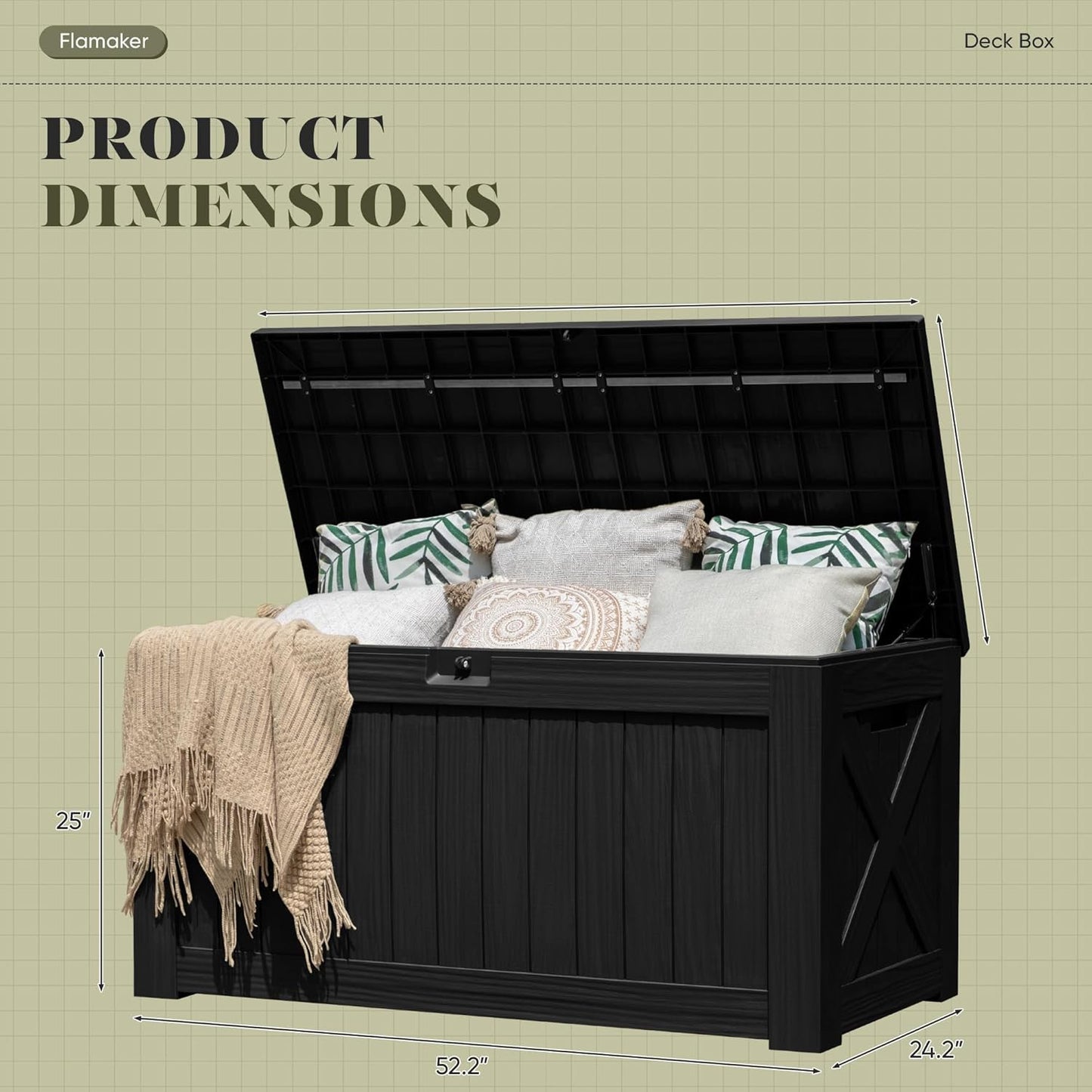 Flamaker Resin Deck Box 120 Gallon Waterproof Large Outdoor Indoor Storage Box Imitation Wood Resin for Patio Furniture Garden Tools and Pool (Black)