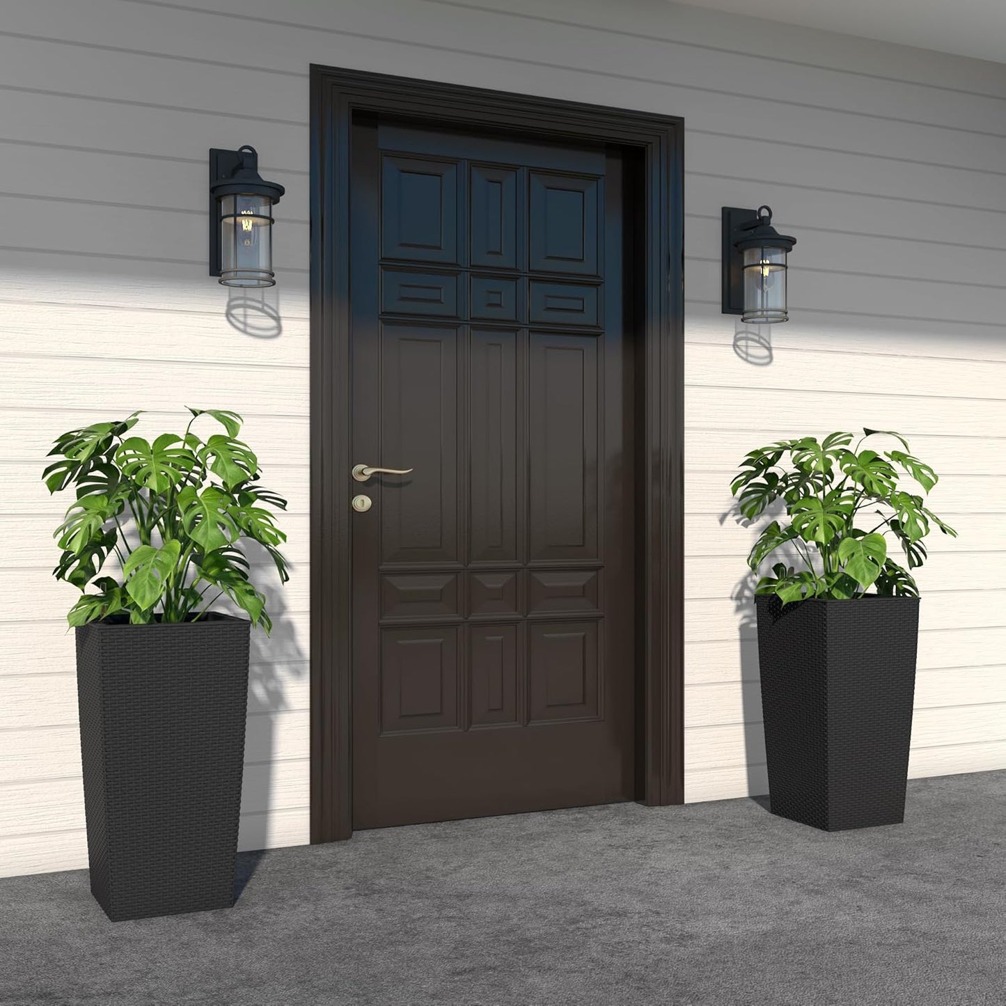 2Pcs 23in High Large Plant Pots Planter-Self-Watering,Modern Planter with Drain Holes,Water Level Monitor,Inner Bucket for Indoor/Outdoor Front Porch Patio,Black Rattan