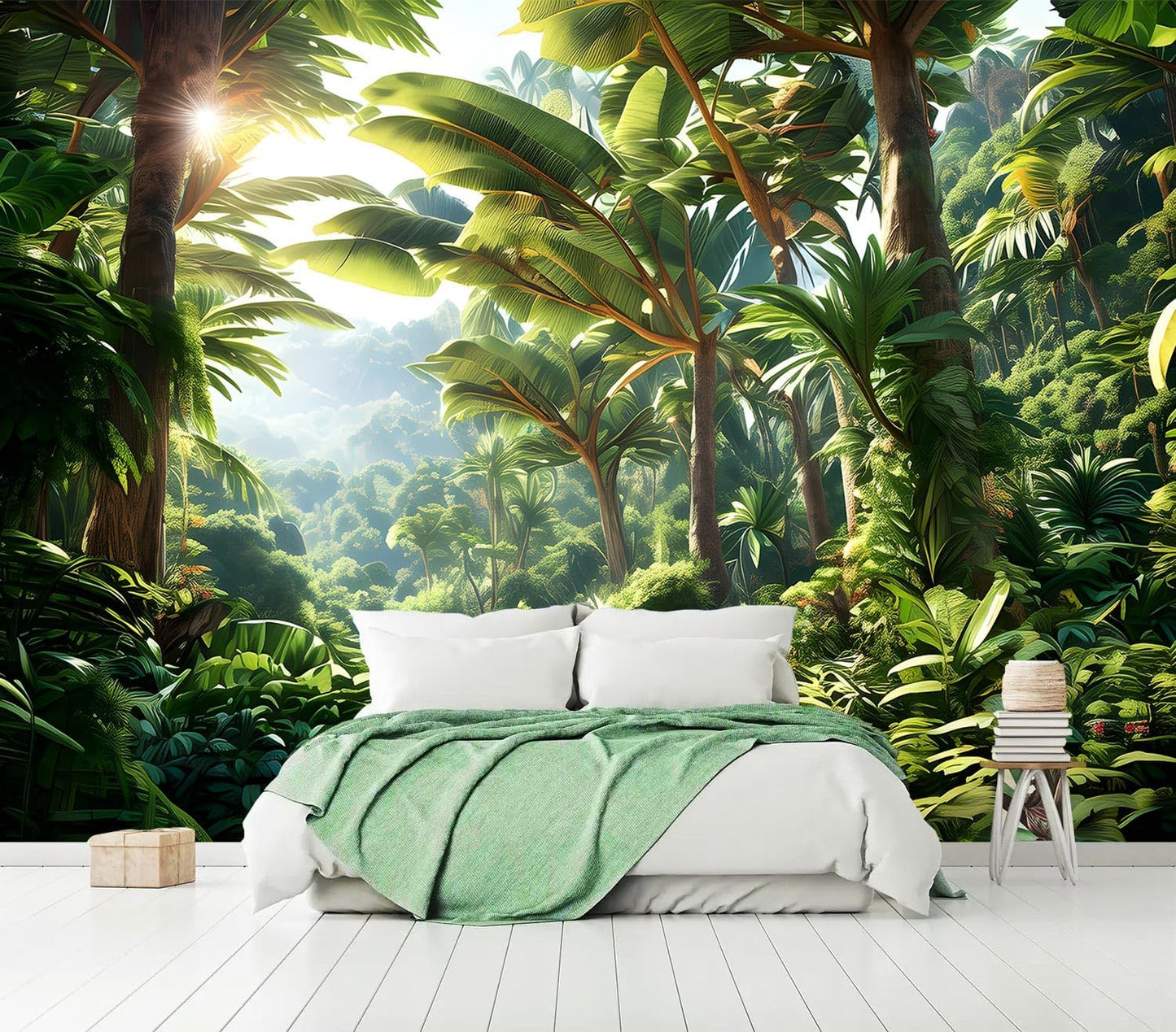 AFZEVEB-Green Tree Wall Mural Tropical Jungle Wallpaper for Bedroom 136"x96"(Not Peel and Stick)
