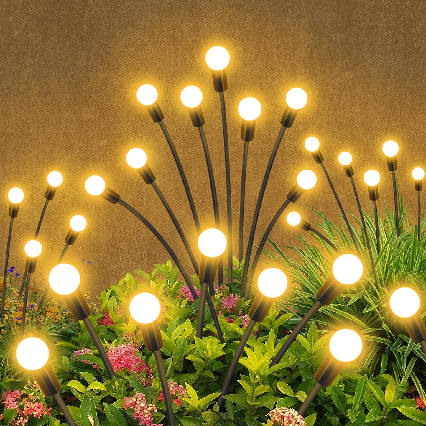 Solar Garden Lights Outdoor Waterproof, 2 Pack 16 LED Swaying Light Firefly Light Outdoor Decor Lights for Garden Gifts for Pathway Party Christmas Decoration, Warm White
