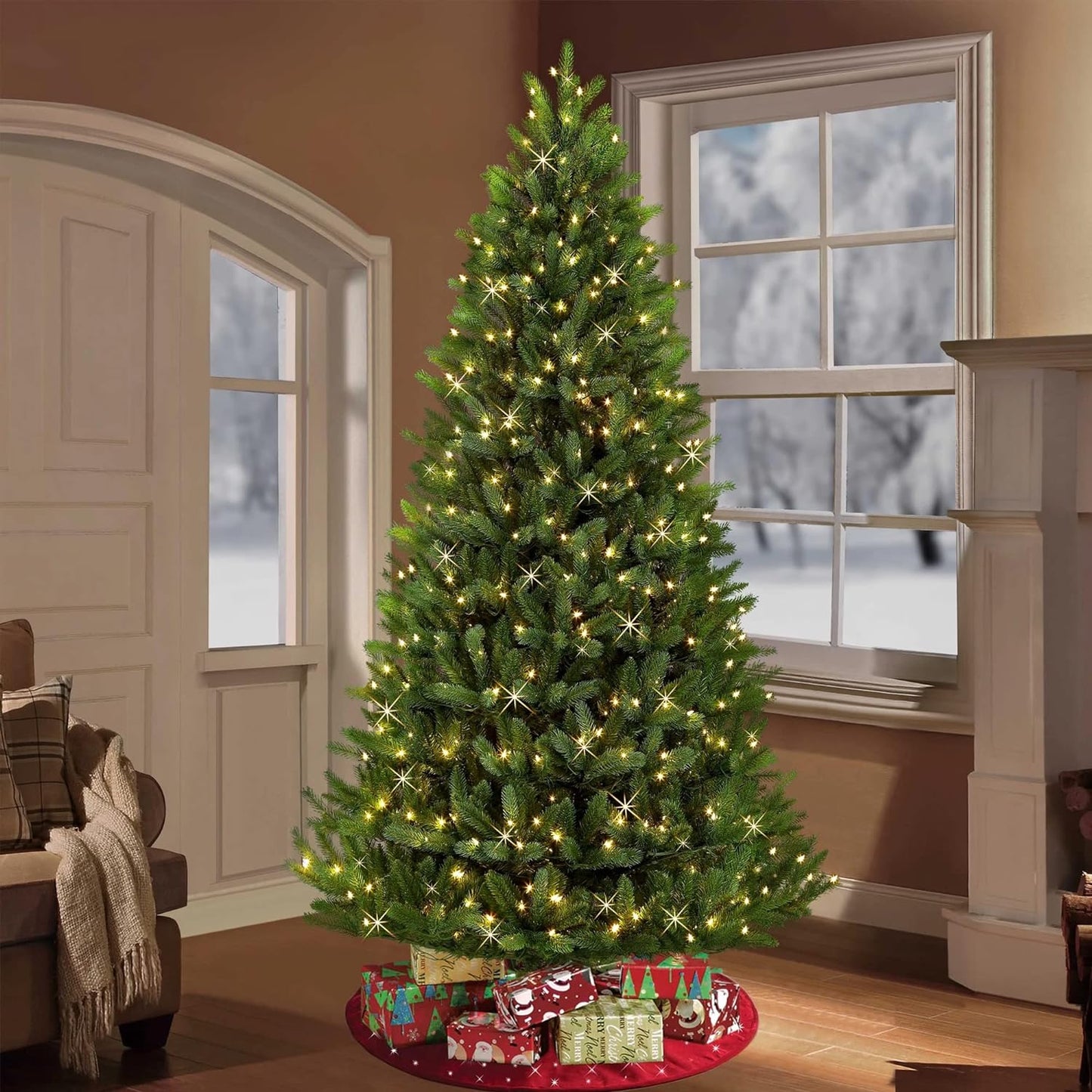 Dazzle Bright Warm White Christmas String Lights, 82ft 1000 LED Waterproof Green Wire Fairy Lights with 8 Modes, Outdoor Lights for Xmas Tree Holiday Wedding Party Christmas Decorations