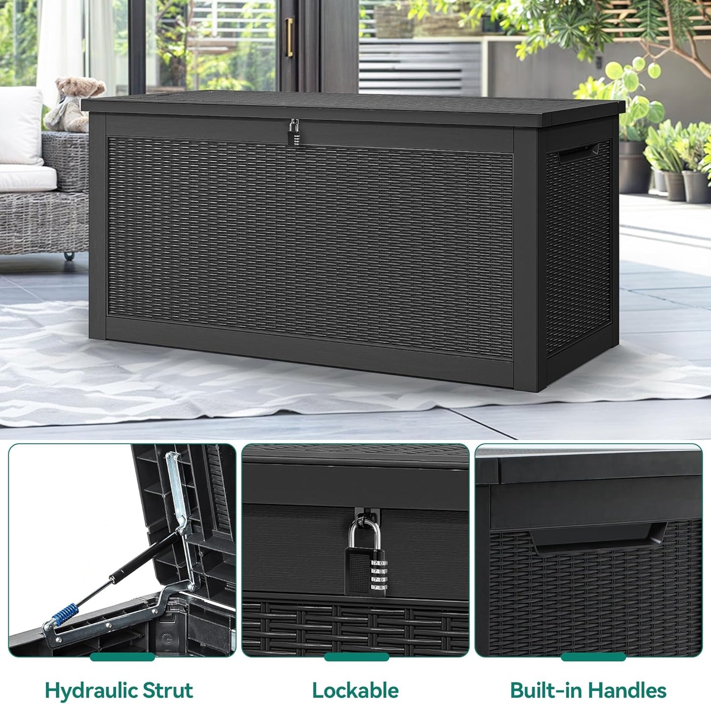 YITAHOME 260 Gallon XXL Large Deck Box, Outdoor Resin Storage Box, Lockable Storage Container for Patio Cushions, Furniture, Garden Tools, Water Resistant (Black)