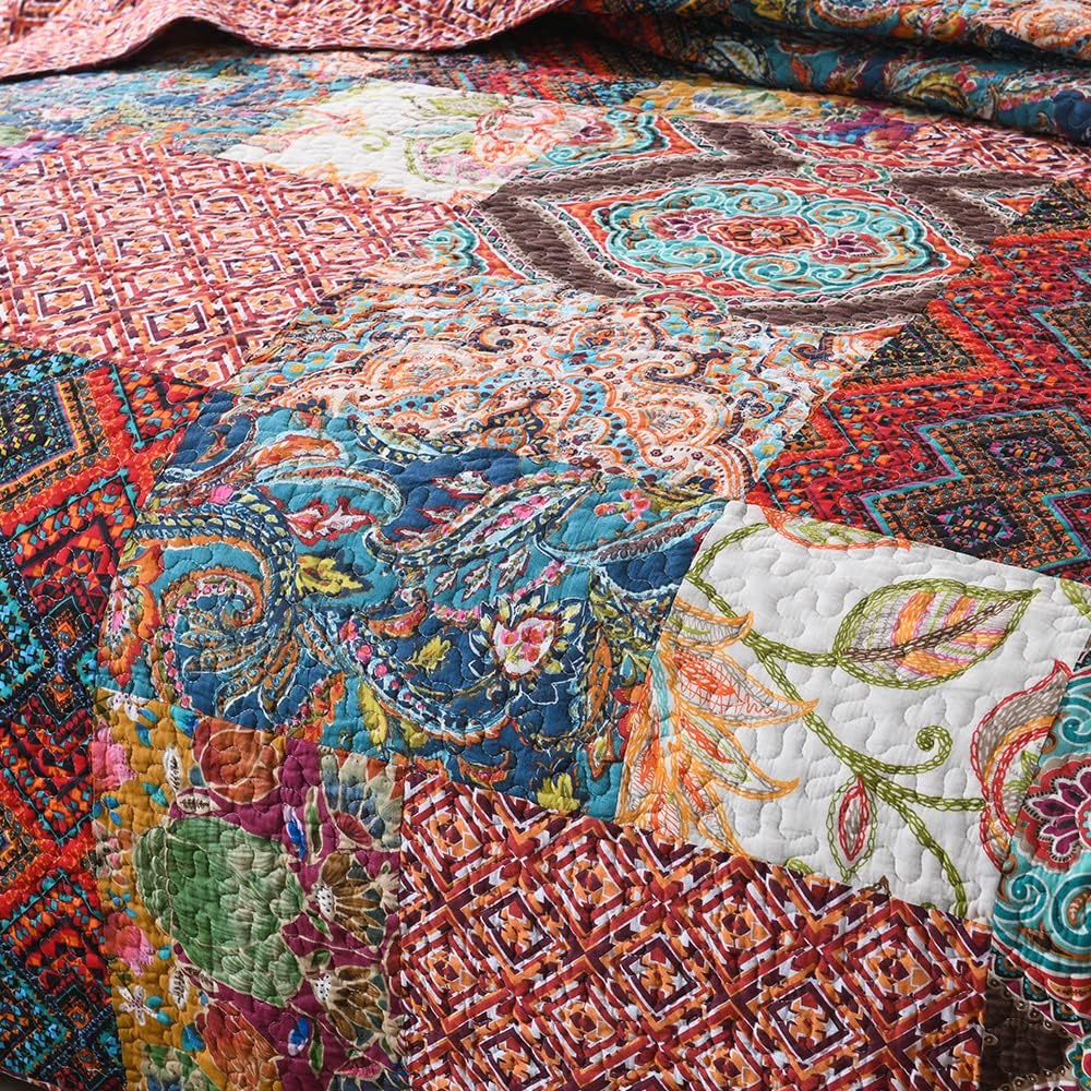 Autumn Dream Cotton Patchwork Bedspread Quilt Sets, Reversible Bedding Coverlet Sets, Red Gorgeous Vintage Pattern, King Size