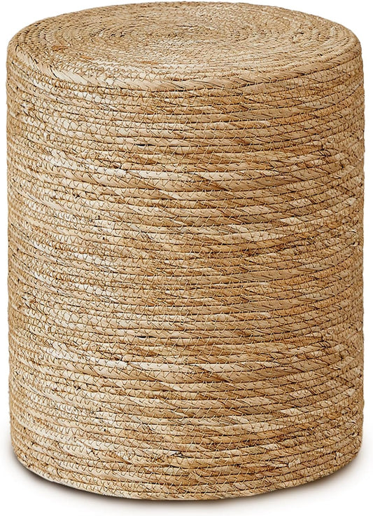 Cplxroc Pouf Ottoman, 100% Handwoven Seagrass Braided Pouffe, Boho Decor Floor Chair for Couch or Desk, Outdoor Ottomans for Garden, Round Footrest with Wood Frame, Home Decorative Seat for Balcony