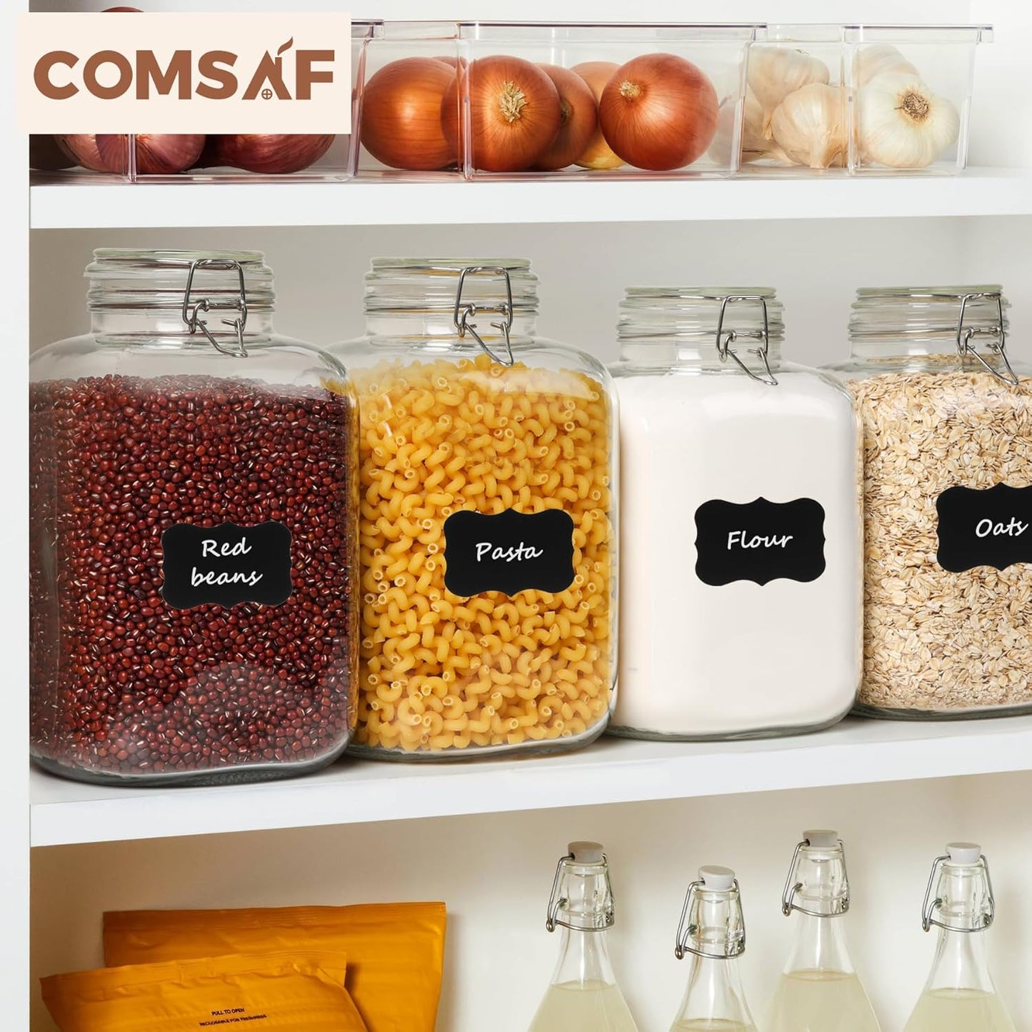 ComSaf Rice Container 152oz, Flour Sugar Storage Containers, Glass Jars with Airtight Lid, 1.17 Gallon Mason Jar, Large Storage Containers with Lids for Pickled Egg, Pasta, Cereal, Beans, Set of 2