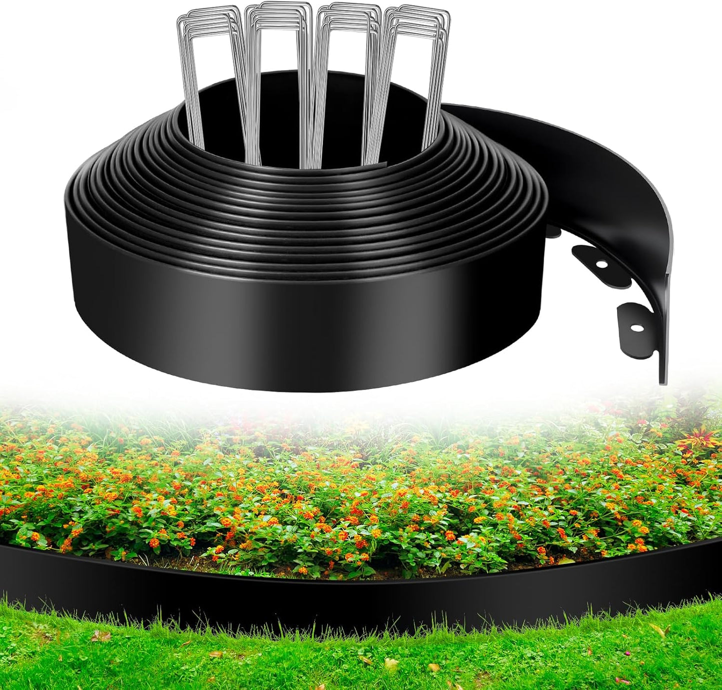 3 Inch x 60 FT (Multiple Sizes Available) Landscape Edging, Garden Edging Borders with 60pcs Upgrade Stakes, Flexible No Dig Plastic Garden Border for Lawn, Landscaping, Flower Beds and Yard