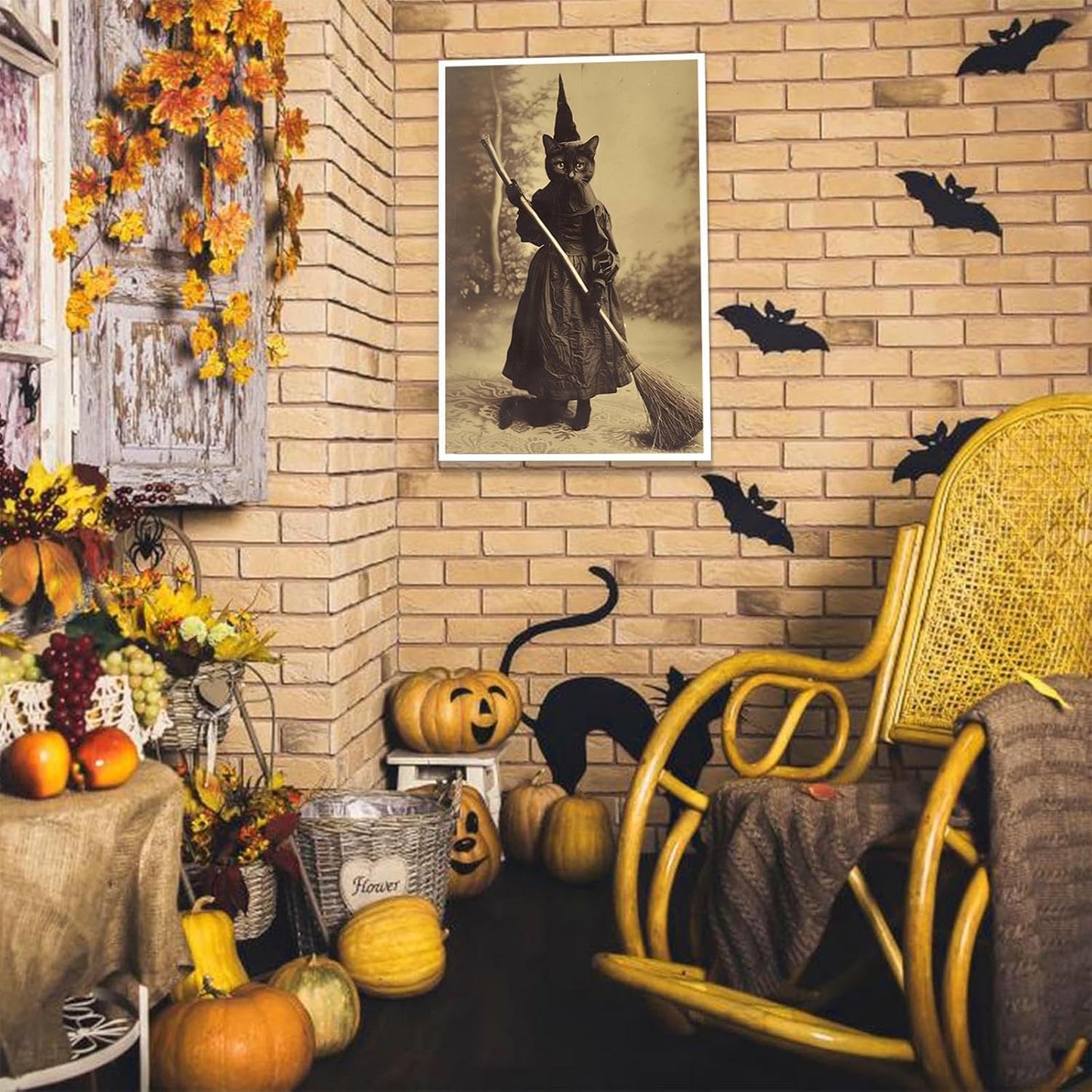 Halloween Decor Posters Black Cat Witch Canvas Wall Art Vintage Spooky Print Of Gothic Room Family Dark Academia Decorations Creepy Picture Poster Aesthetic 12X16inch Unframed