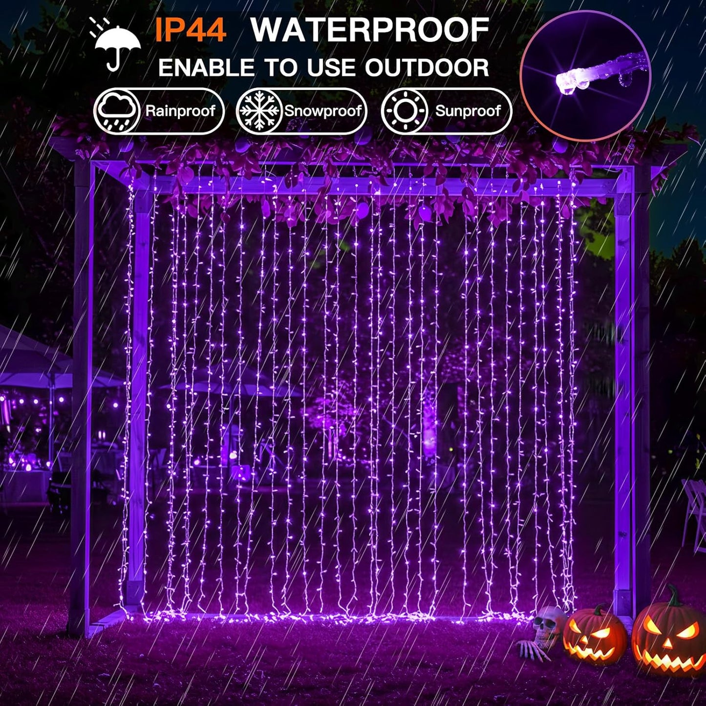 suddus Color Changing Curtain Lights for Halloween, 200 LED 6.5ft x 6.5ft Hanging String Lights with USB, Curtain Fairy Lights Indoor for Bedroom Wall, Party, Porch, Holiday, Purple and Orange