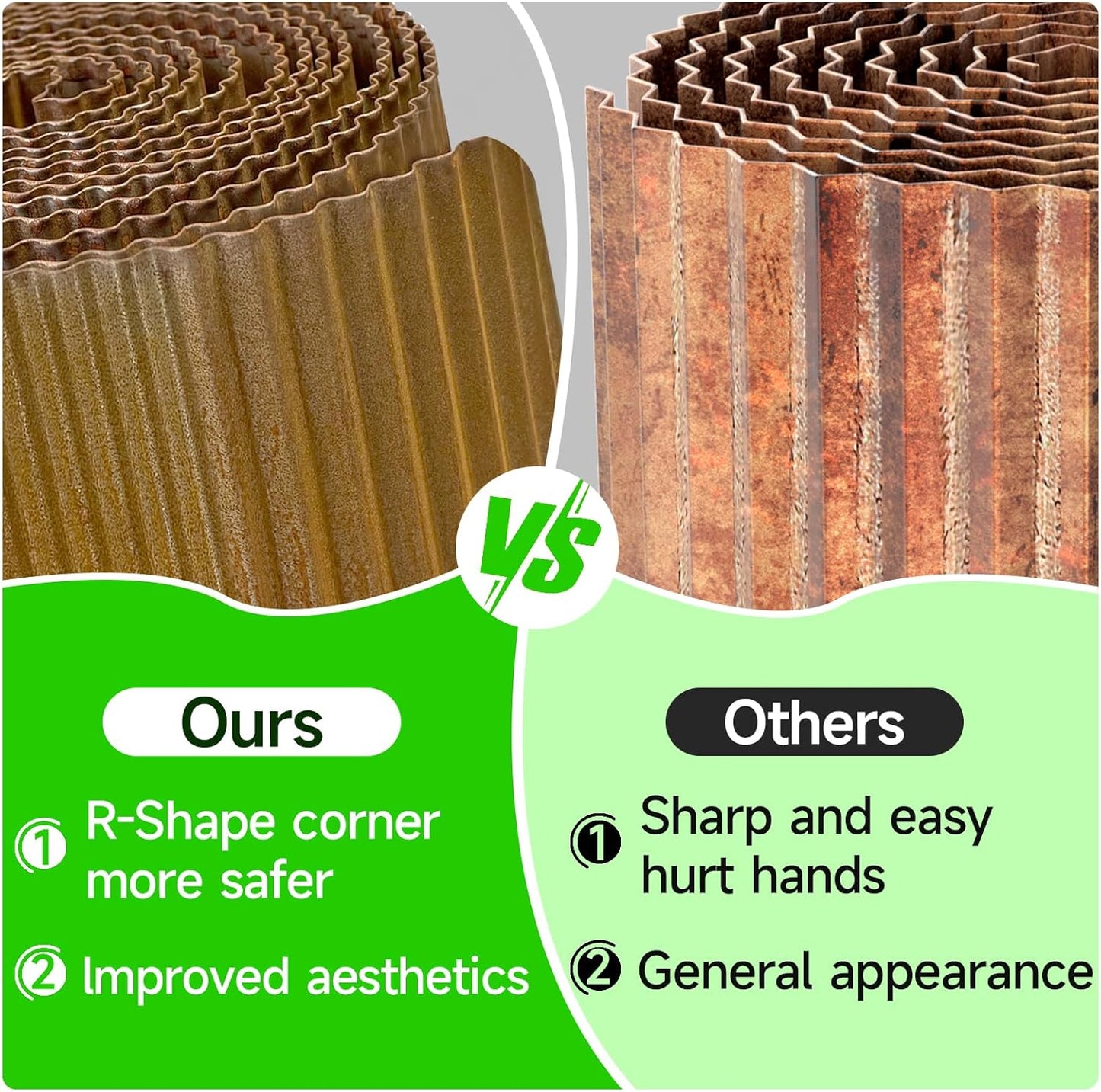 Corrugated Garden Edging, 12"×10Ft Pre-Rusted Landscape Edging & Lawn Edging Border, Metal Garden Border for Flower Beds, Garden，Lawn，Raised Beds & Tree Surrounds