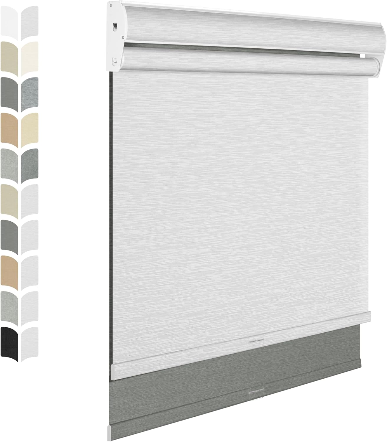 BERISSA Cordless Dual Roller Shades With Cassette Valance, Blackout and Light Filtering, Day and Night for Home Office Door - Grey and White, 41 W x 86" H