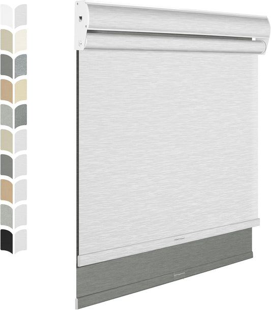 BERISSA Dual Roller Shades with Cassette Valance - Double Window Shades, Blackout and Filtering Shades - Day/Night for Home Office or Door -Grey and White - 34W x 48H