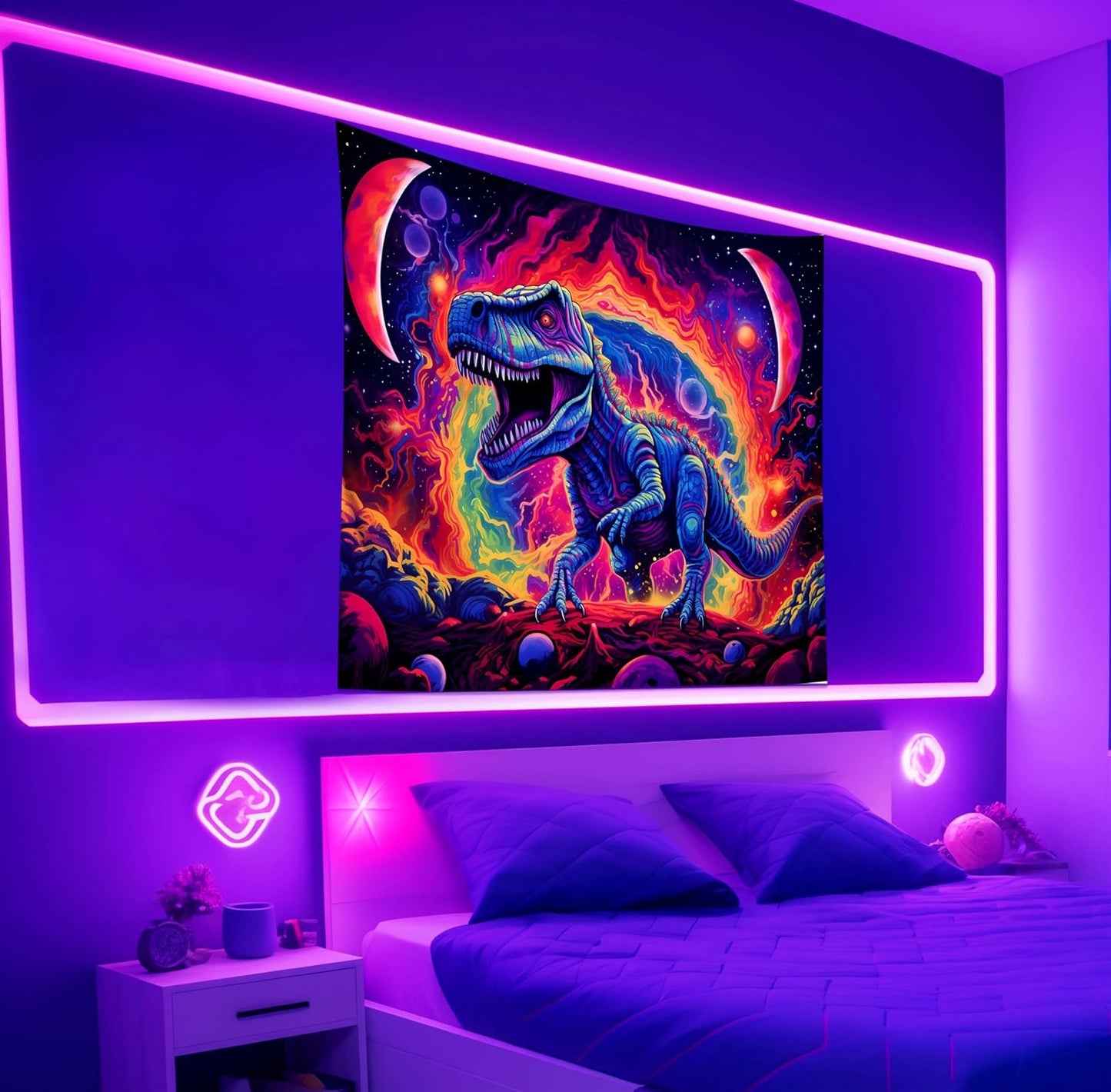 QGHOT Dinosaur Tapestry Blacklight, Black Light Dinosaur Posters for Boys Room Uv Cool Dino Kids Tapestry for Teen Bedroom Home Decor 90x70in