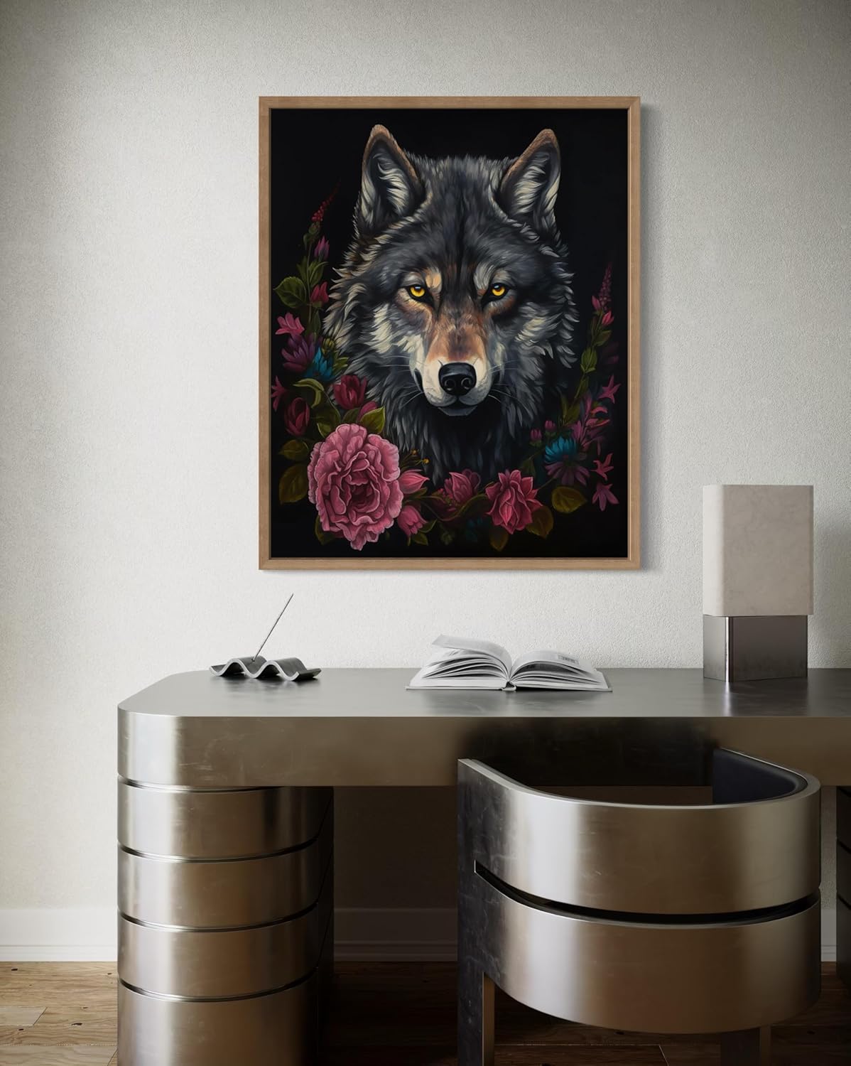 Vintage Wolf Poster Art Print, Halloween Scary Wall Art Academia Spooky Painting Decoration for Horror Prints, Gothic Posters Bedroom Decor 89 (Vintage Wolf, 11 x 14 inches, Wood Frame)