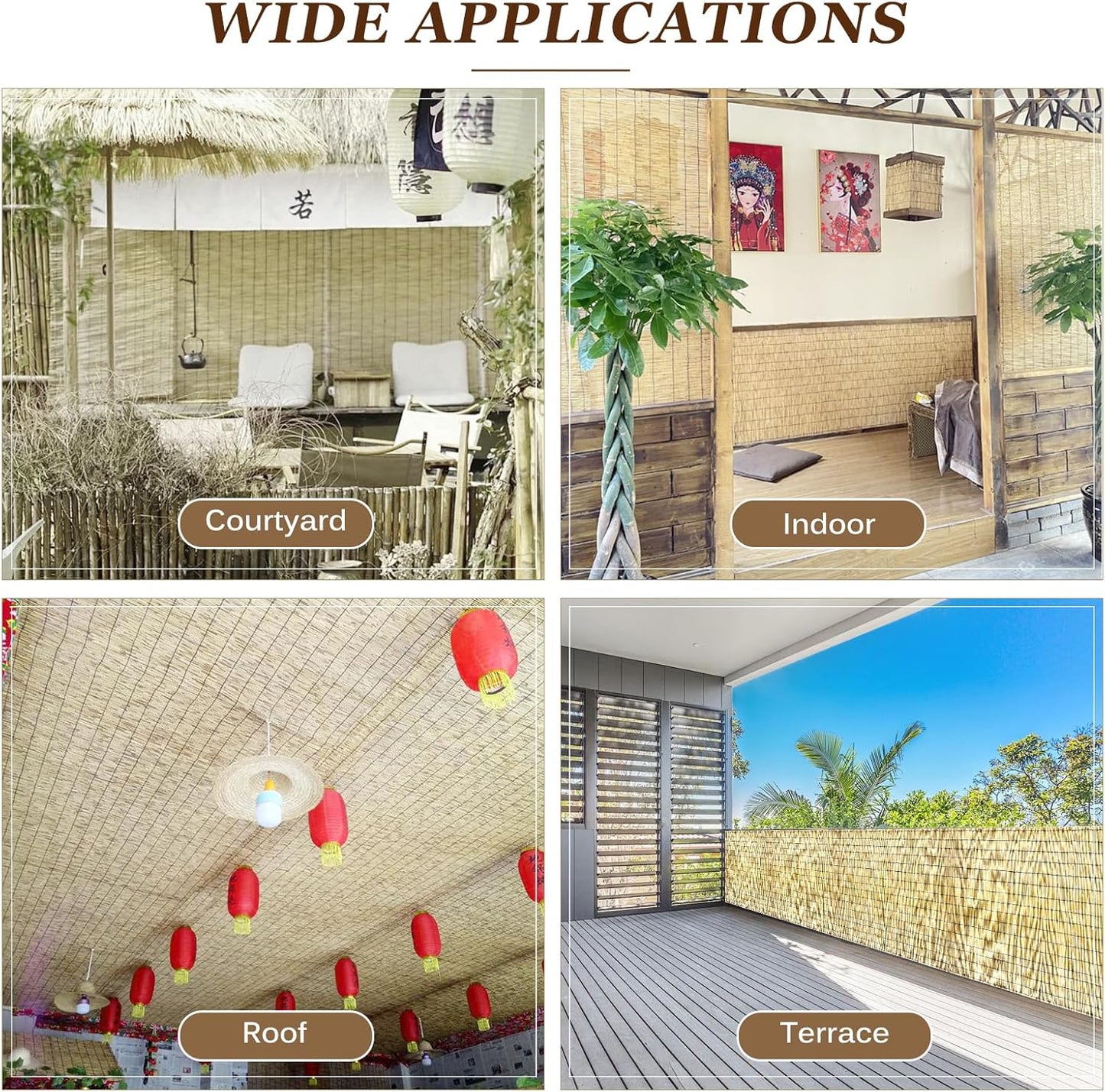 Natural Reed Fencing Rolls: Privacy Bamboo Fence 3/4/5/6ft High Roll Reed Screen, Decorative Bamboo Fencing for Outdoor Balcony Patio Garden Backyard,with Cable Zip Ties(Nature, 5x16.4ft)