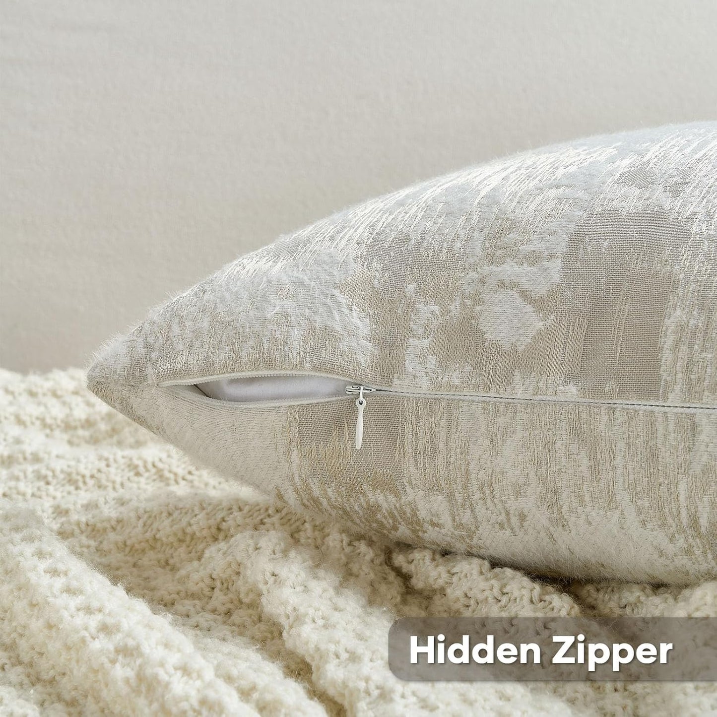 FUTEI Beige White Decorative Throw Pillow Covers 20x20 Inch Set of 2,Soft Faux Cashmere Jacquard - Textured & Cozy Cushion Case,Modern Home Decor for Couch Bed Living Room