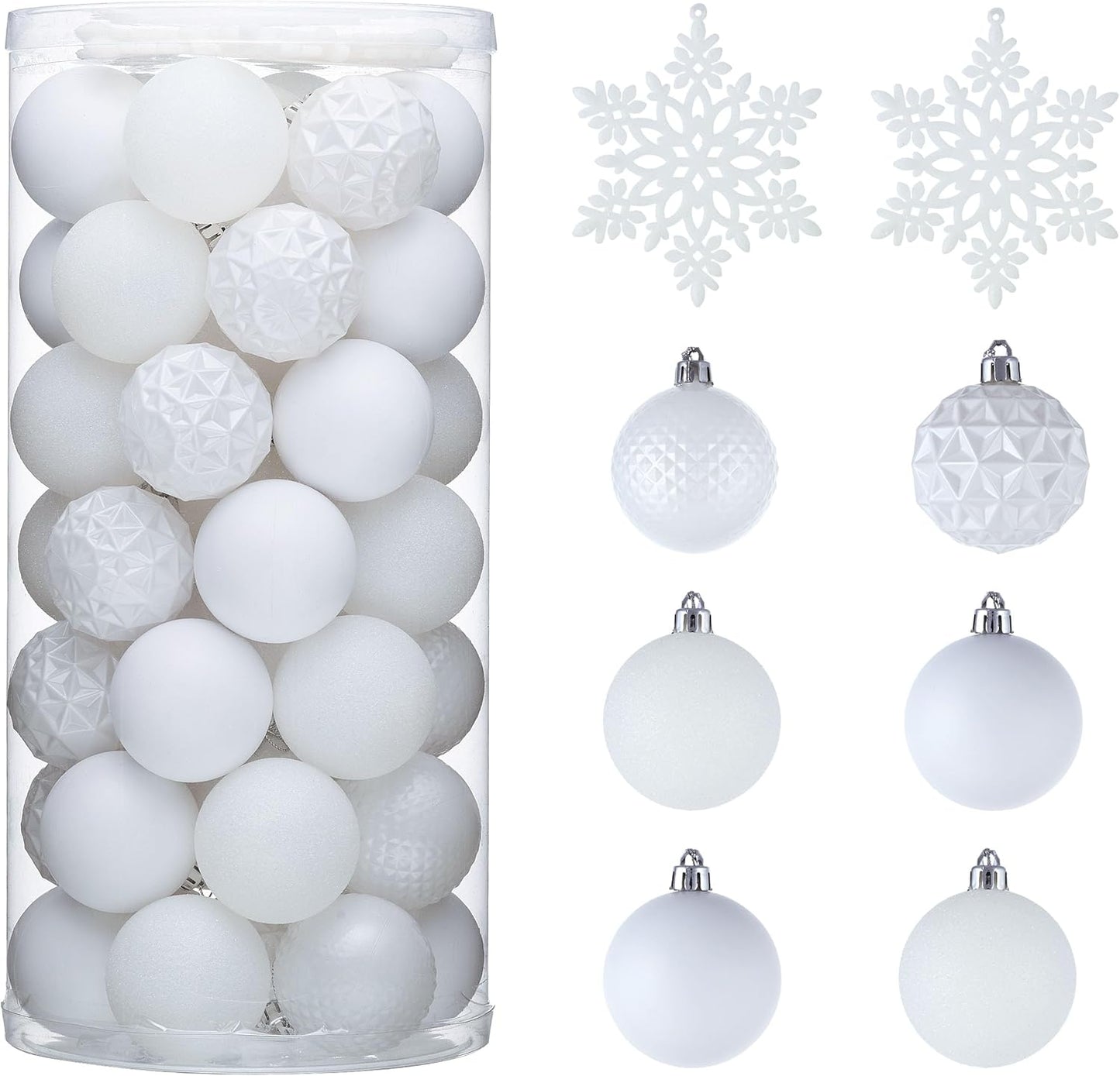 Valery Madelyn Christmas Tree Decorations Ornament Set for Fall Halloween, 50ct 2 Inches White Shatterproof Christmas Ball Ornaments Hanging Xmas Holiday Party Decor