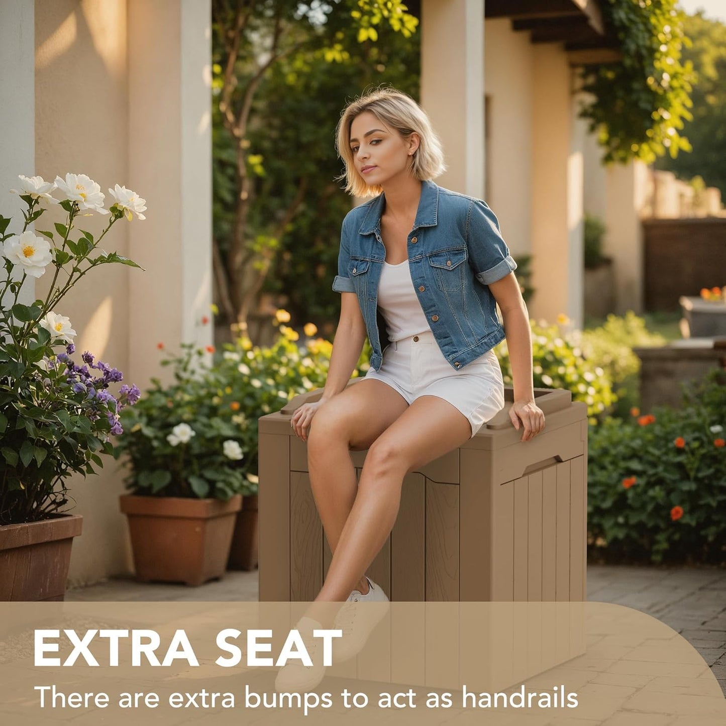 Devoko 30 Gallon Resin Deck Box Outdoor Indoor Waterproof Storage Box for Patio Furniture Pool Accessories Storage for Cushion Garden Tools (30 Gallon, Light Brown)