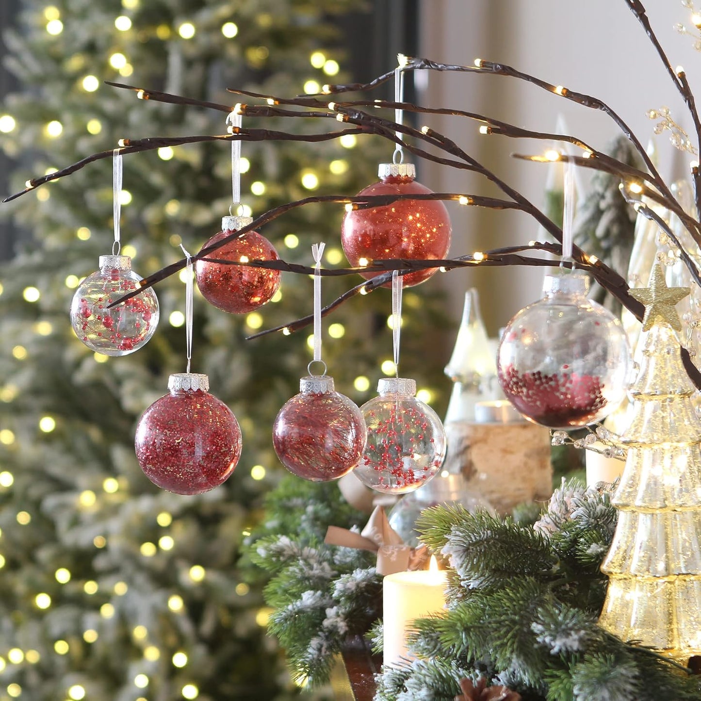 Sea Team 60mm/2.36" Shatterproof Clear Plastic Christmas Tree Ball Ornaments Set, Decorative Hanging Transparent Xmas Baubles with Stuffed Delicate Decorations (30 Counts, Elf)