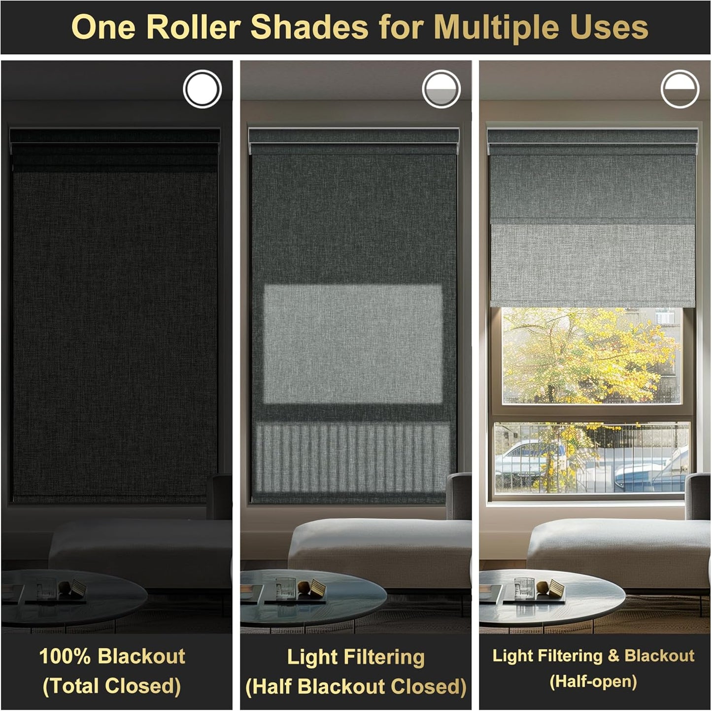 BERISSA Cordless Dual Roller Shades with Cassette Valance,Double Window Shades Blackout and Light Filtering Shades,Day and Night Roller Shades for Home Office Door.Linen Grey.74 W x 80" H