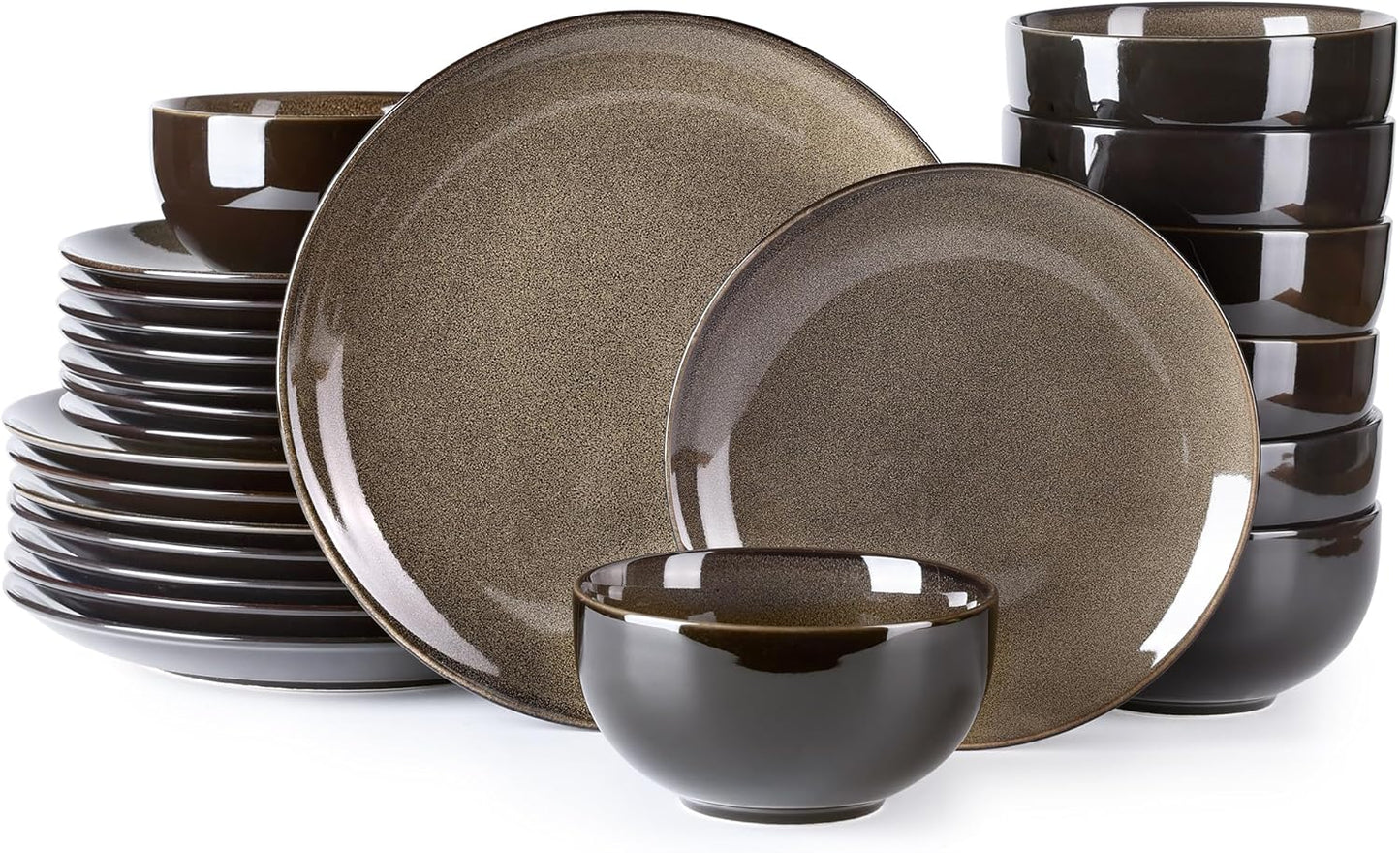 LERATIO Ceramic Dinnerware Sets for 8,Stoneware Plates and Bowls Sets,Handmade Reactive Glaze Dishes Set,Chip Resistant and Scratch Resistant | Oven&Dishwasher & Microwave Safe-Chestnut(24PCS)