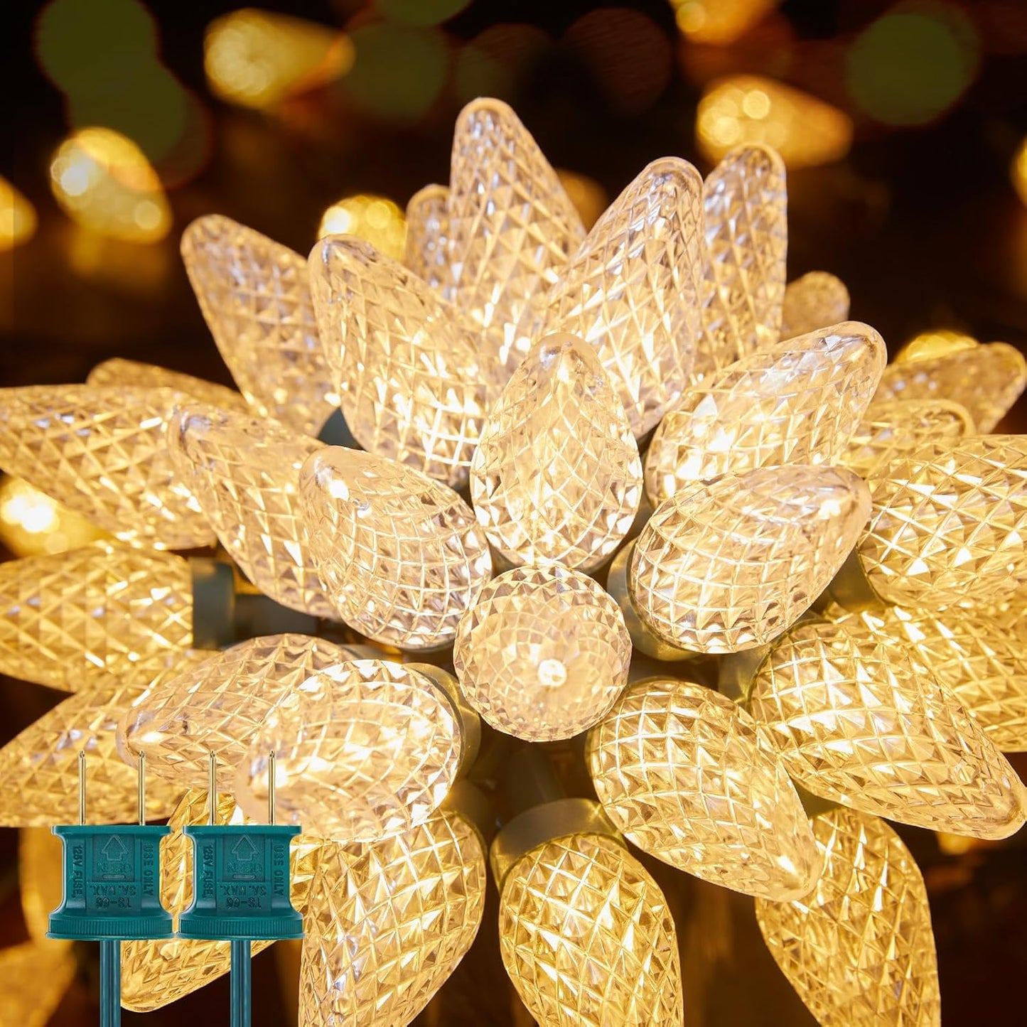 Brightown C9 LED Christmas String Lights, 2 Pack - 33ft 50 LED Waterproof Strawberry String Lights, Extendable Green Wire Lights String for Outdoor Indoor Patio Party Decoration (Warm White)