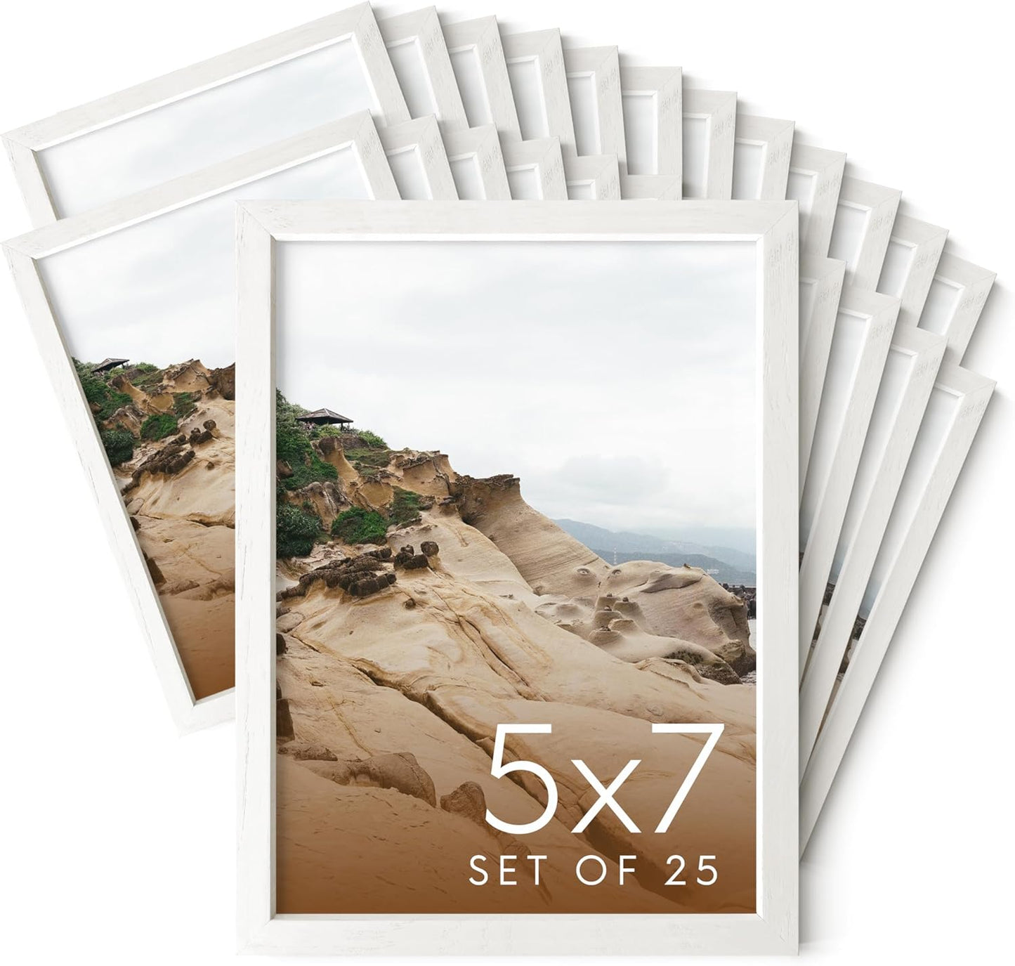 Haus and Hues 5x7 Natural White Wood Photo Frame Set of 25 - Mini Picture Frames Bulk Gallery Set - Premium Bulk Picture Frames 5x7 for Stylish Photo Gallery Wall Frame Set - Ideal for Home & Office