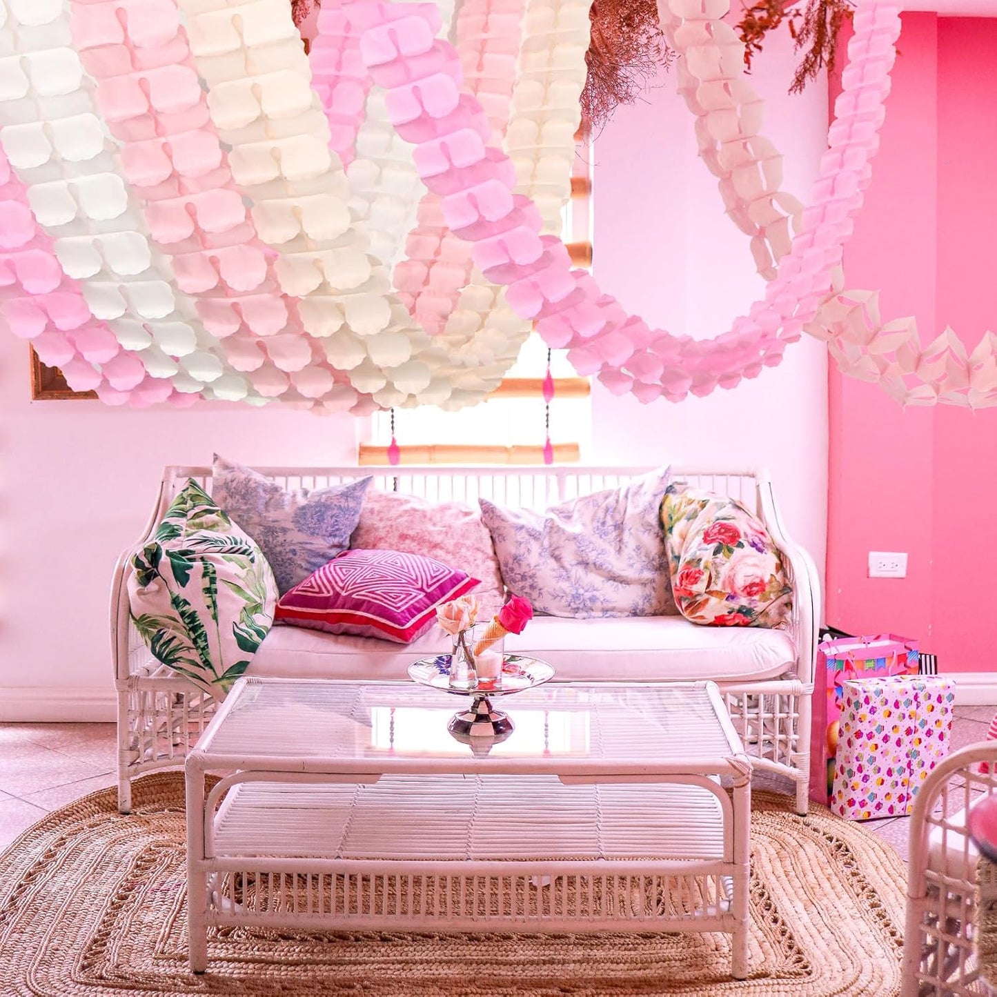 Pink-White Peach Party-Decorations Streamers Garland - 157Ft Four-Leaf Clover Hanging Banner,Wedding Girl Birthday Baby Bridal Shower Engagement Bachelorette Decor Hugtmr