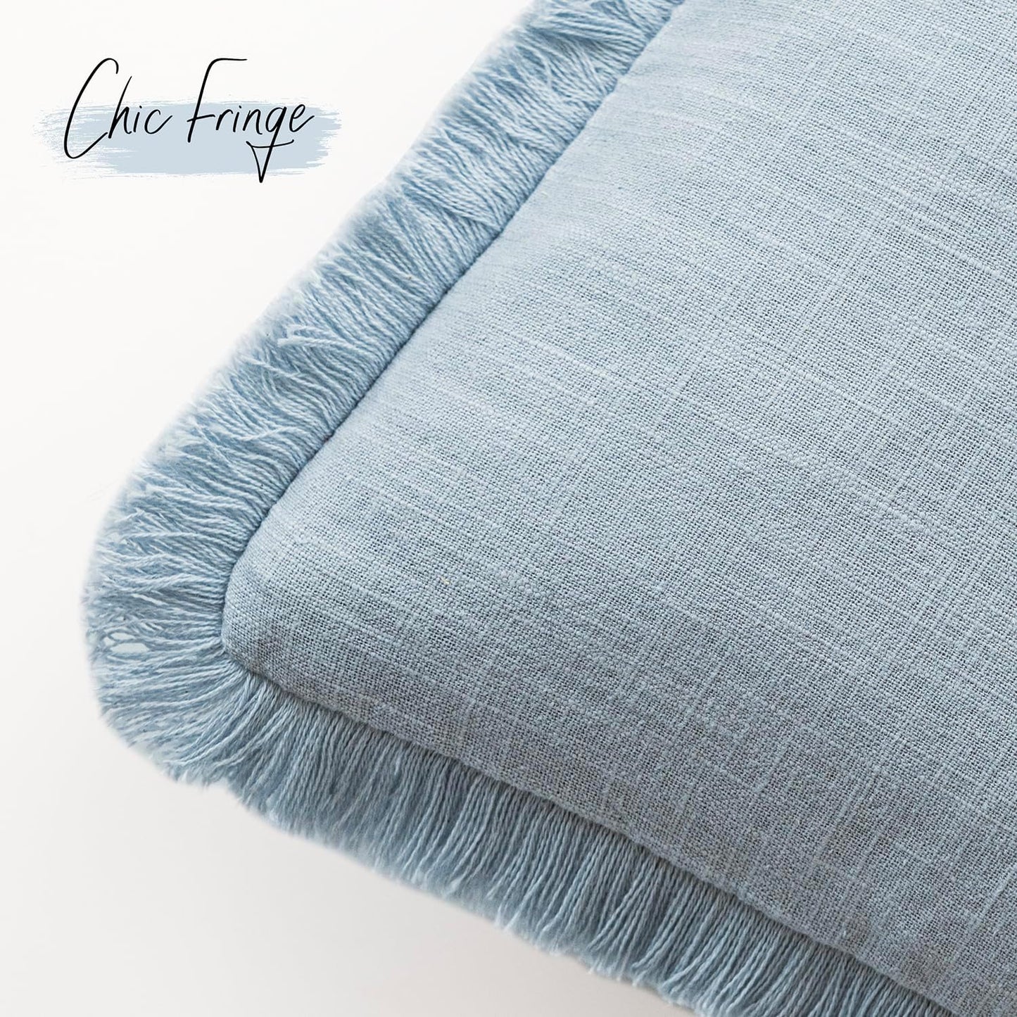 Foindtower Set of 2 Decorative Linen Fringe Throw Pillow Covers Boho Farmhouse Cushion Cover with Tassels Soft Accent Pillowcase for Couch Chair Sofa Bed Living Room Home Decor,16×16 Inch,Sky Blue