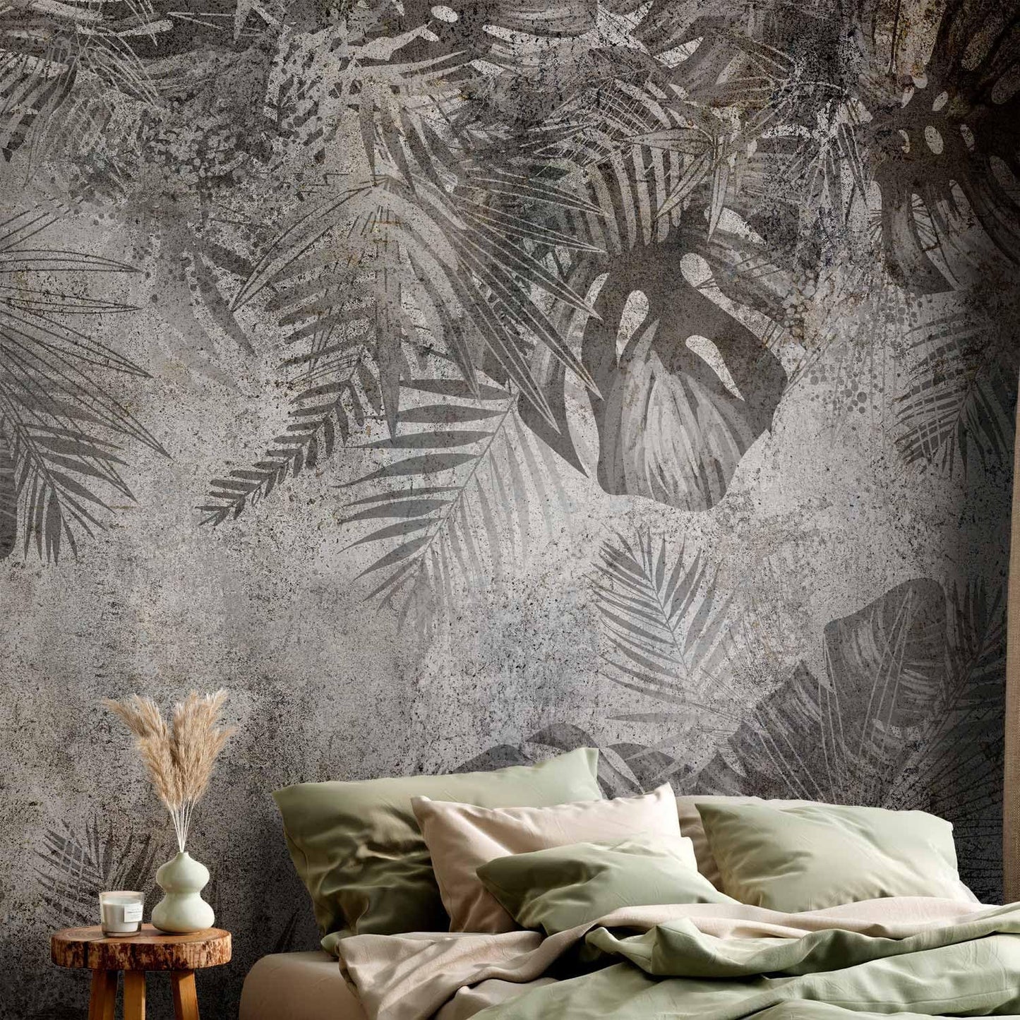 artgeist Premium Wall Mural Tropical Leaves 138x101 in - XXL Non-Woven Wallpaper Fleece Wall Decor Photo Print Picture Image Design Landscape Palms Leaves Monstera Grey b-C-0825-a-a